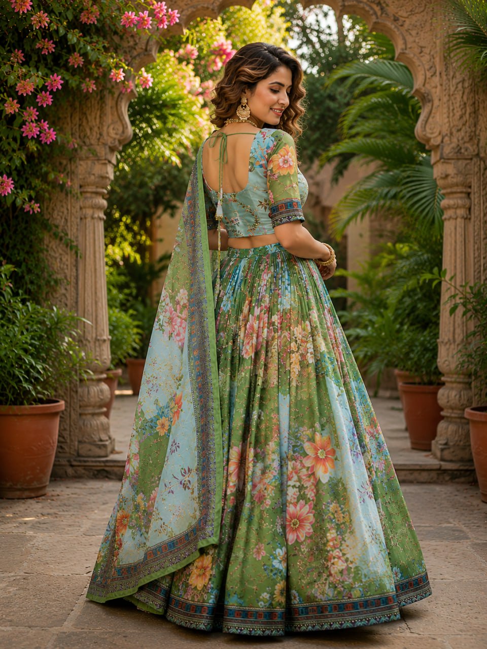 Tabby Silk Digital Printed Lehenga Choli with Embroidery