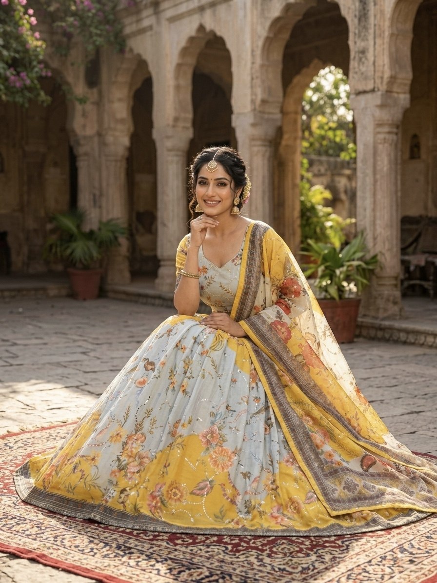 Tabby Silk Digital Printed Lehenga Choli with Embroidery