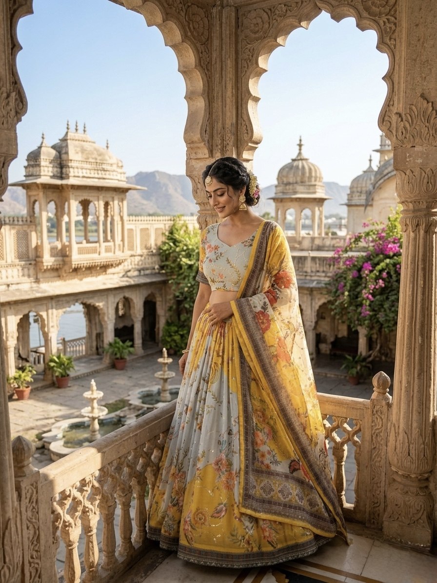 Tabby Silk Digital Printed Lehenga Choli with Embroidery