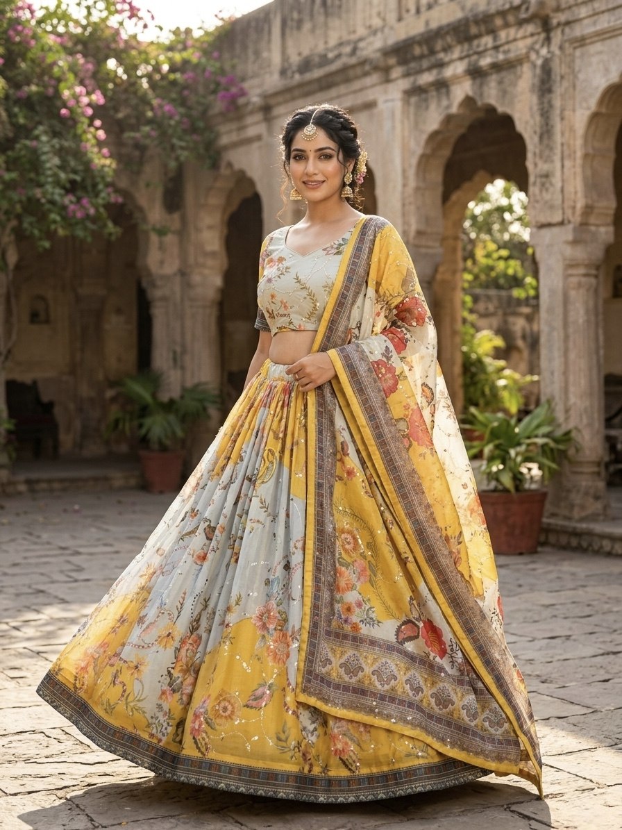 Tabby Silk Digital Printed Lehenga Choli with Embroidery