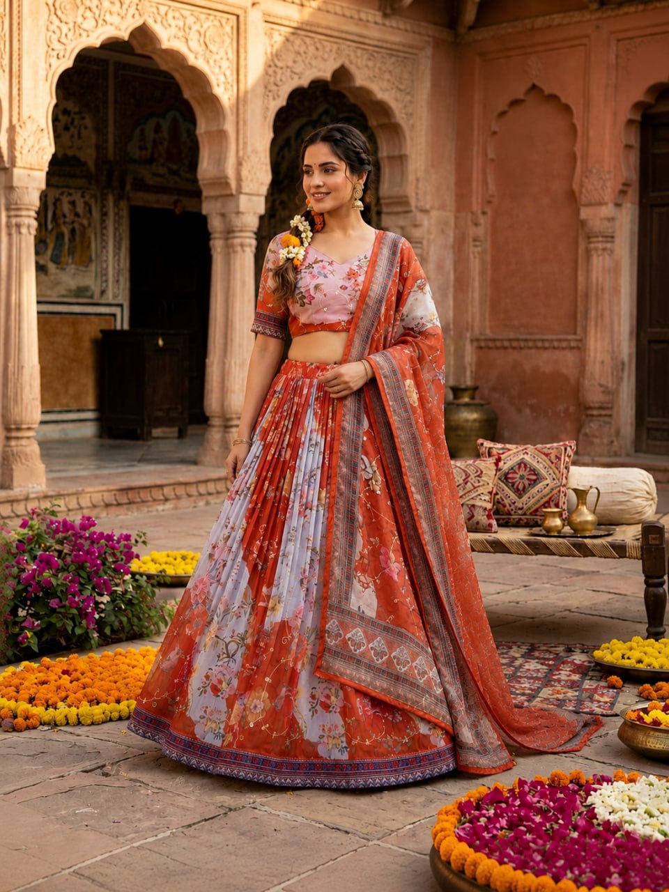 Tabby Silk Digital Printed Lehenga Choli with Embroidery