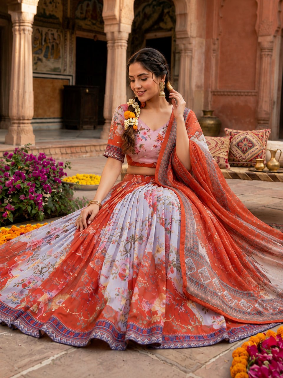 Tabby Silk Digital Printed Lehenga Choli with Embroidery