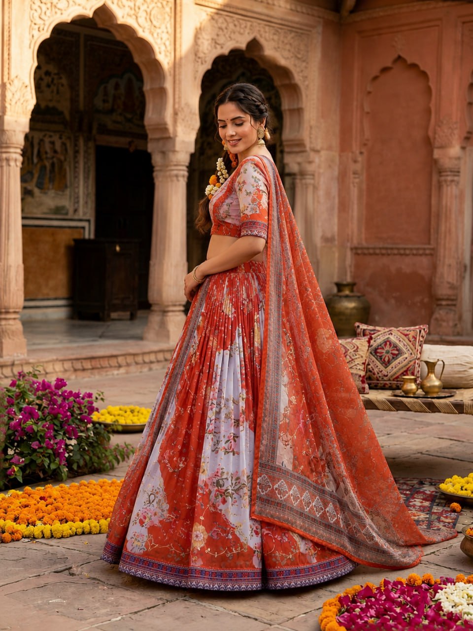 Tabby Silk Digital Printed Lehenga Choli with Embroidery