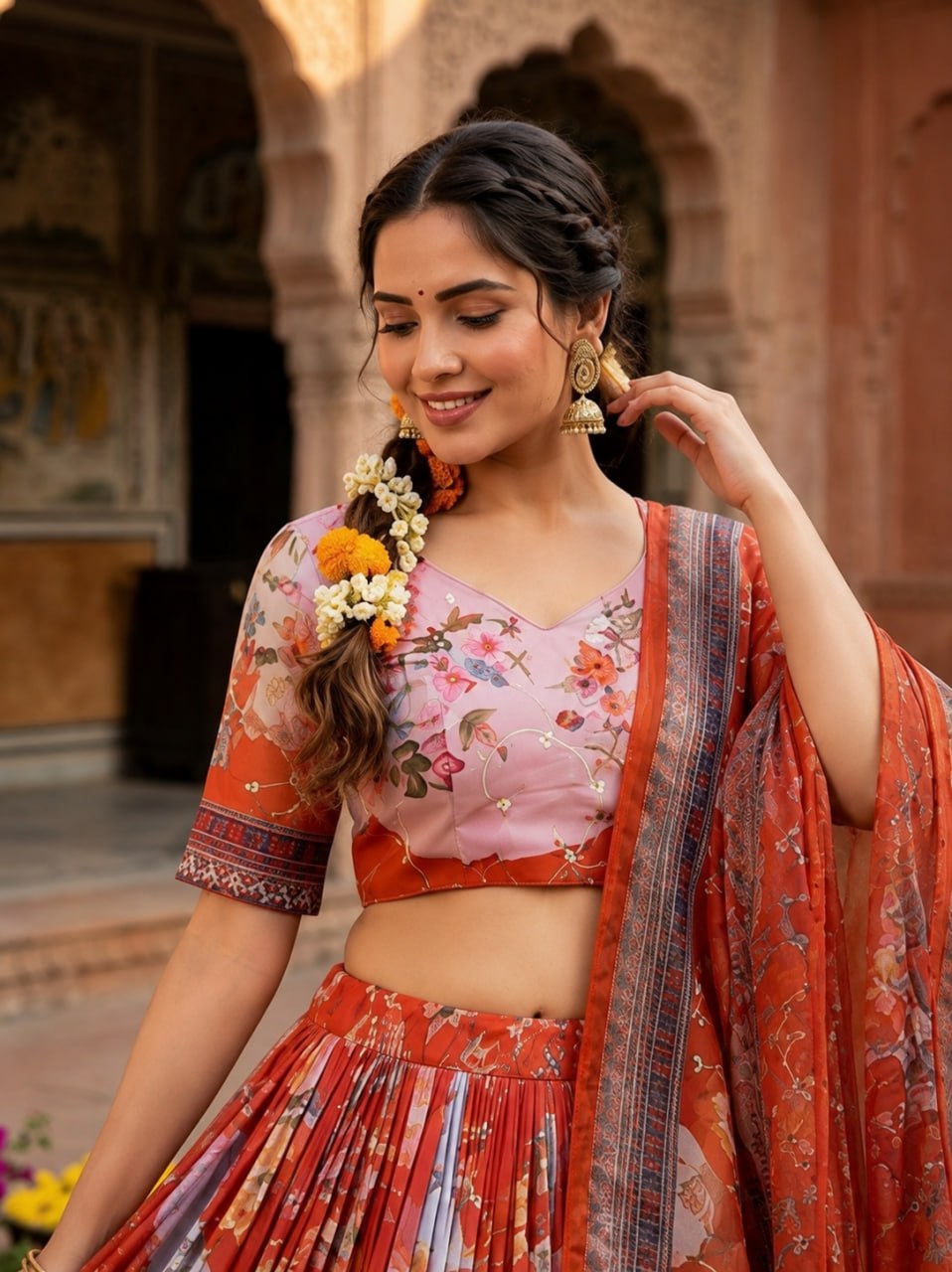 Tabby Silk Digital Printed Lehenga Choli with Embroidery