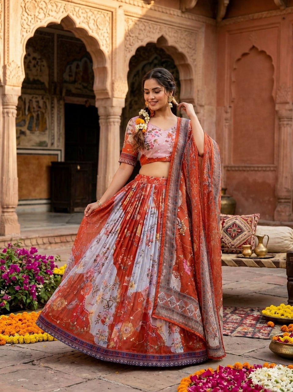 Tabby Silk Digital Printed Lehenga Choli with Embroidery