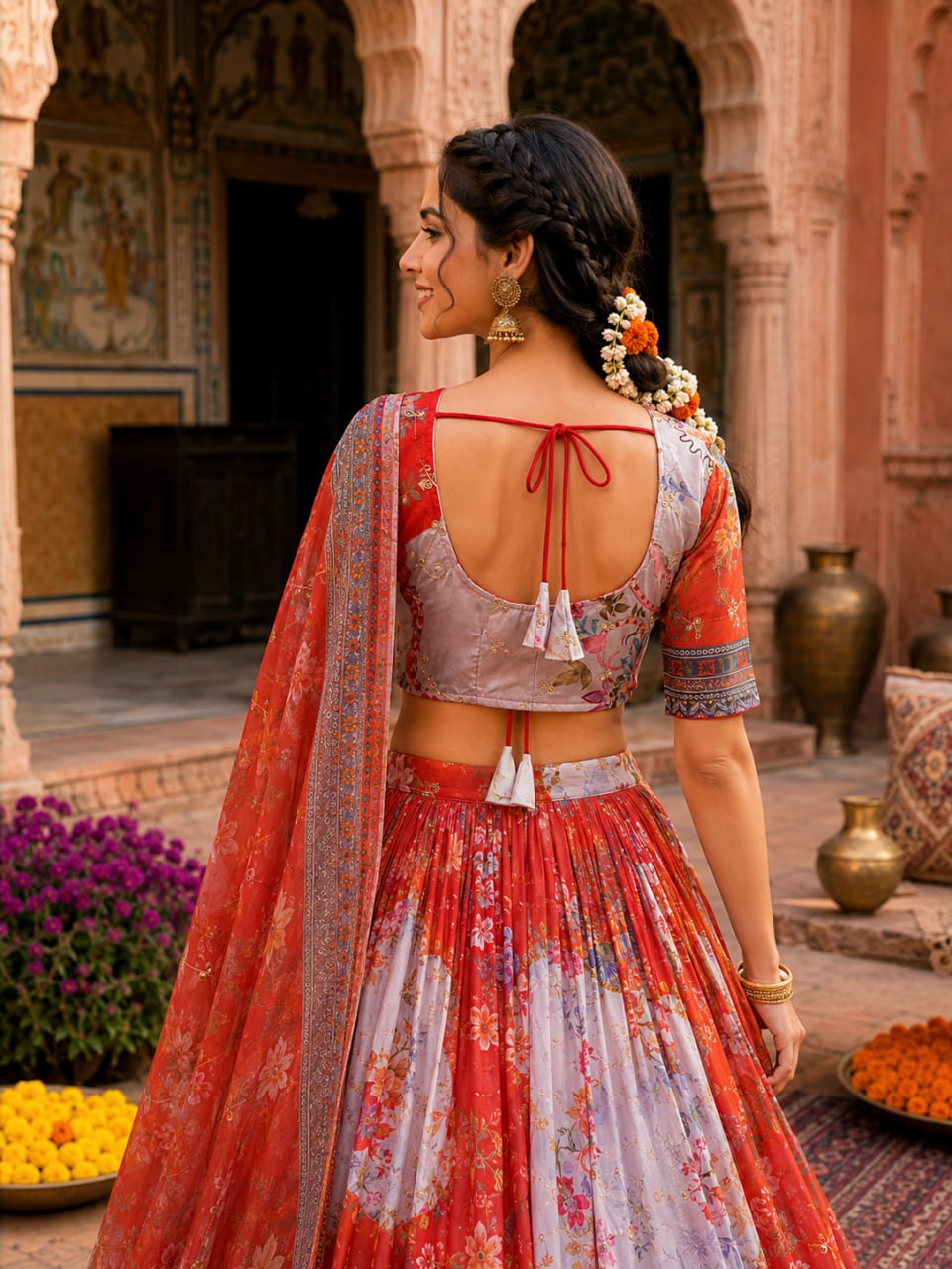 Tabby Silk Digital Printed Lehenga Choli with Embroidery