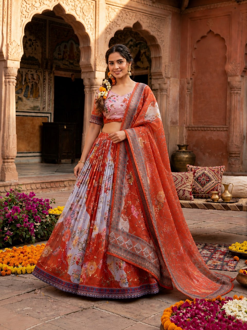 Tabby Silk Digital Printed Lehenga Choli with Embroidery