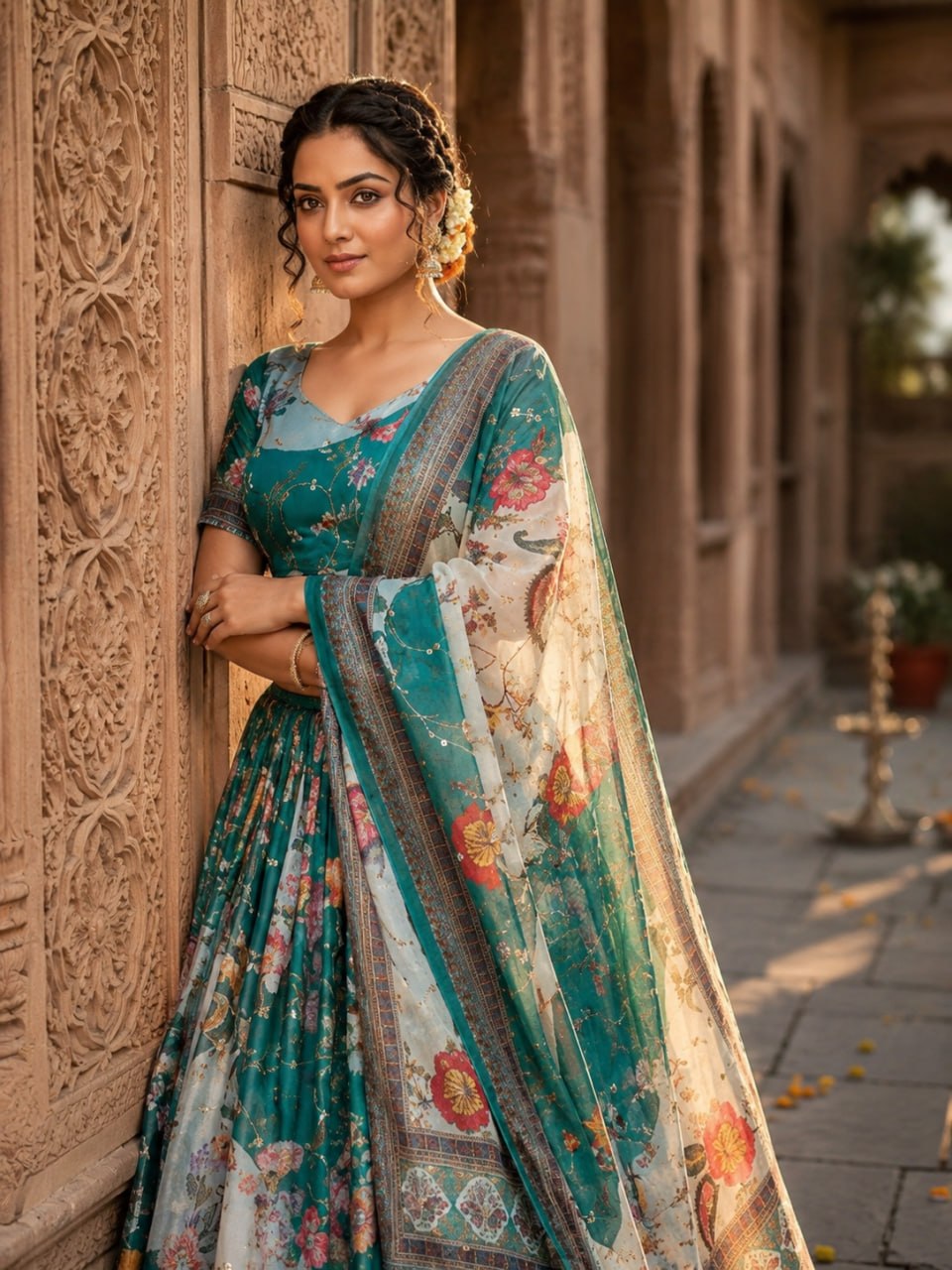 Tabby Silk Digital Printed Lehenga Choli with Embroidery