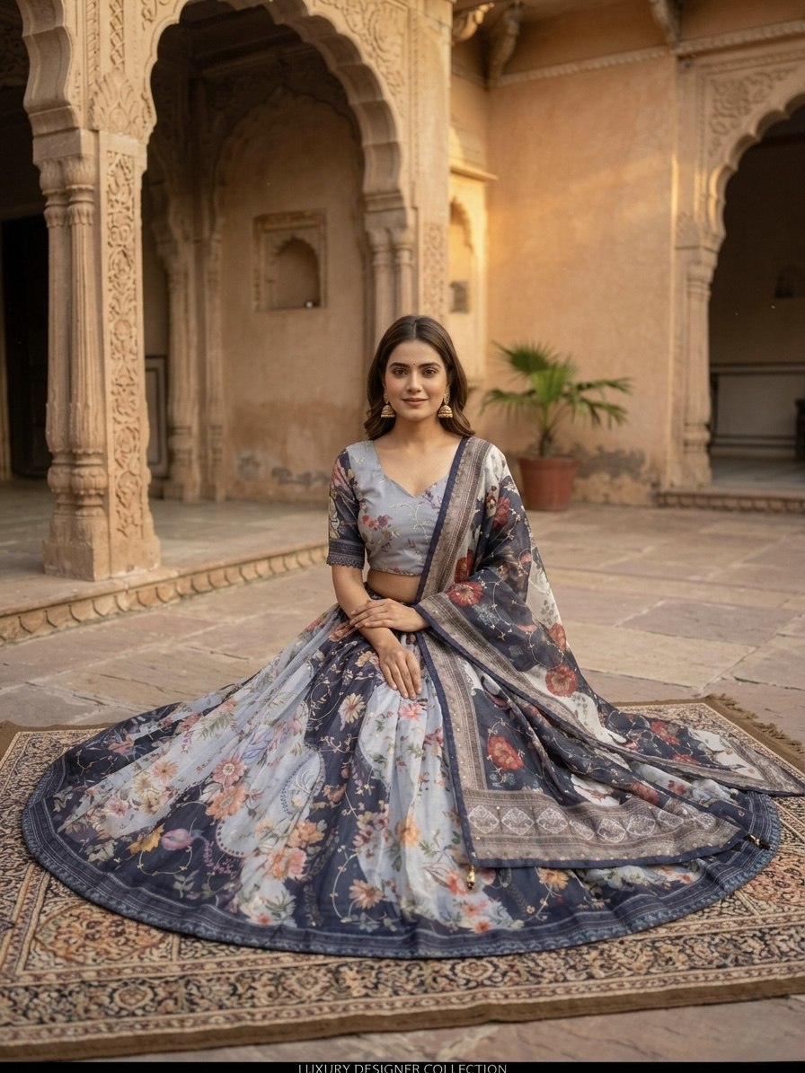 Tabby Silk Digital Printed Lehenga Choli with Embroidery