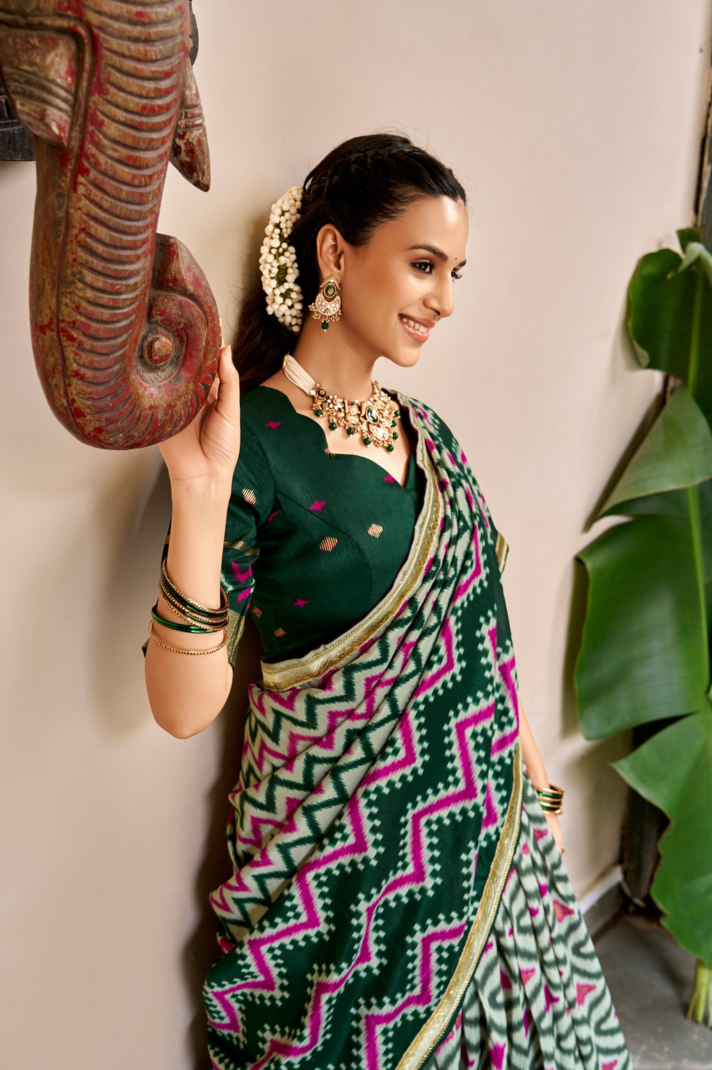 Tasar Silk Ikat Foil Print Lehenga Choli
