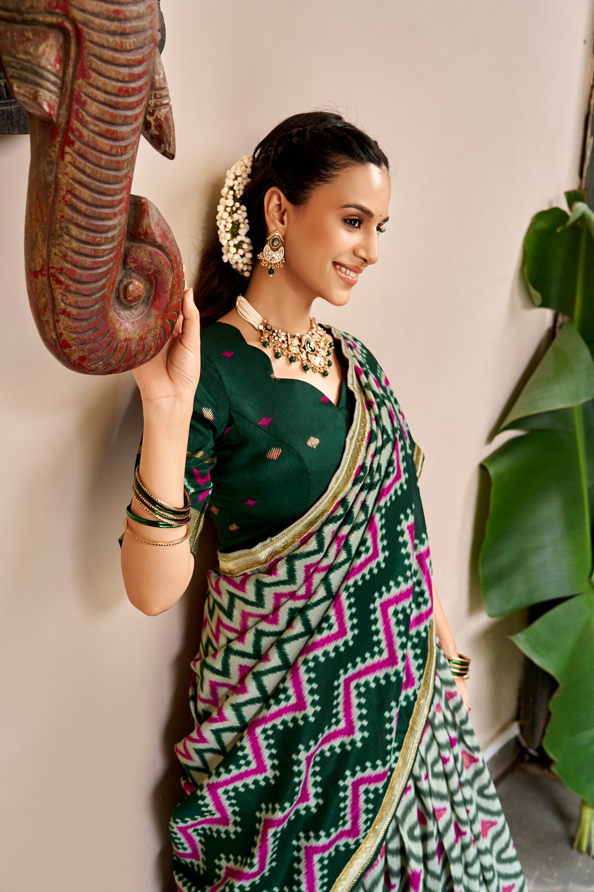 Tasar Silk Ikat Foil Print Lehenga Choli