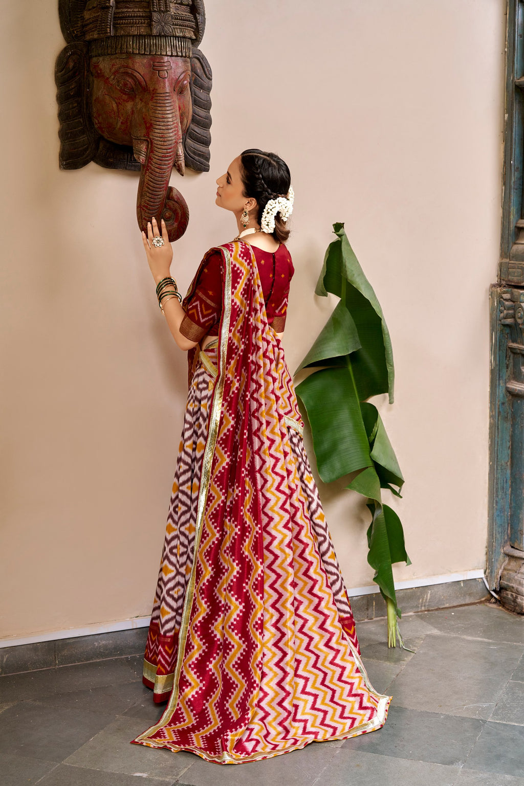 Tasar Silk Ikat Foil Print Lehenga Choli