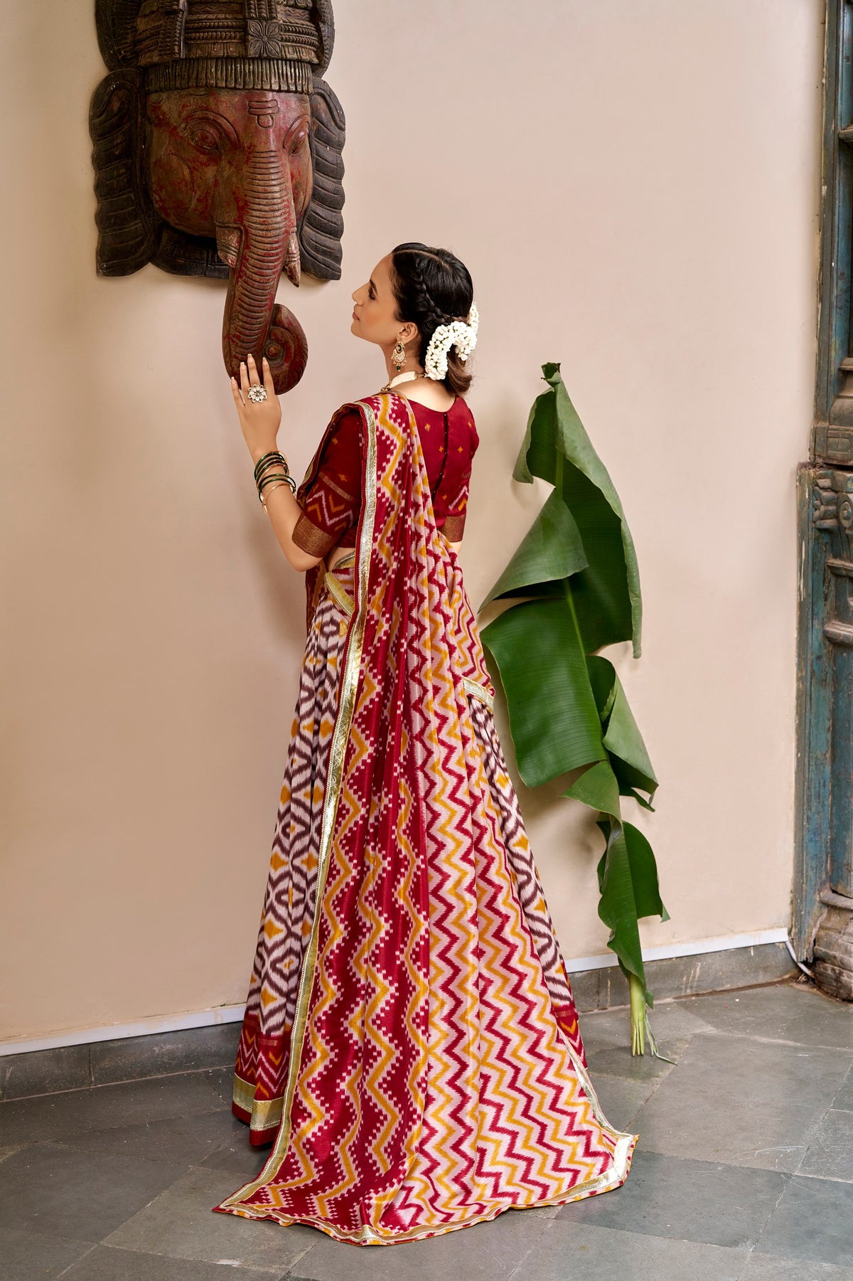 Tasar Silk Ikat Foil Print Lehenga Choli