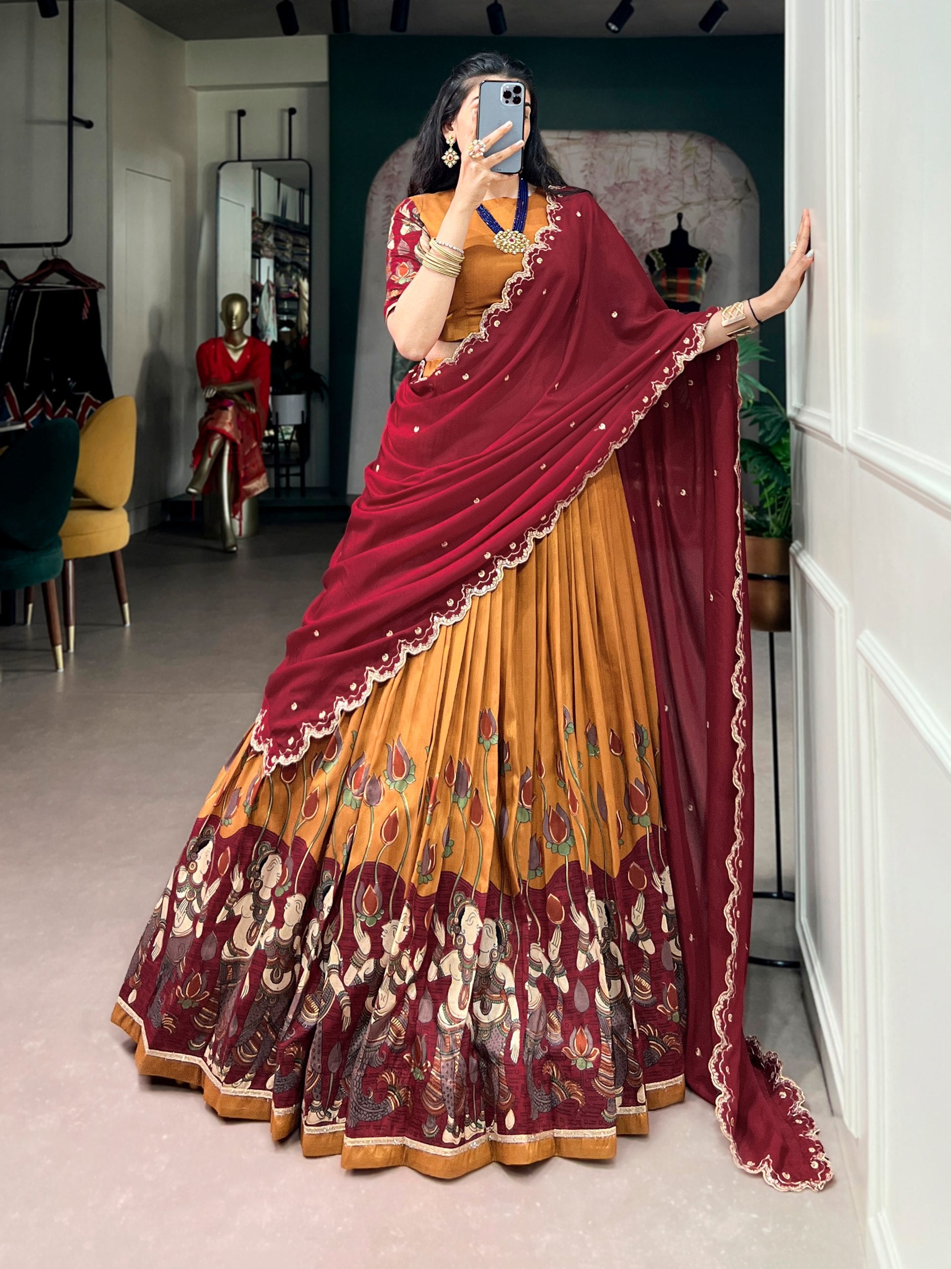 Tasar Silk Kalamkari Print Lehenga Choli