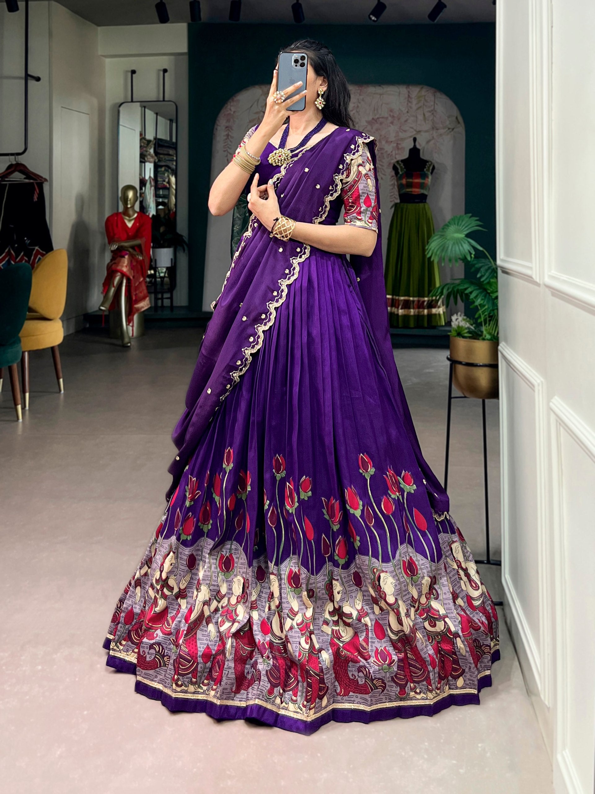Tasar Silk Kalamkari Print Lehenga Choli
