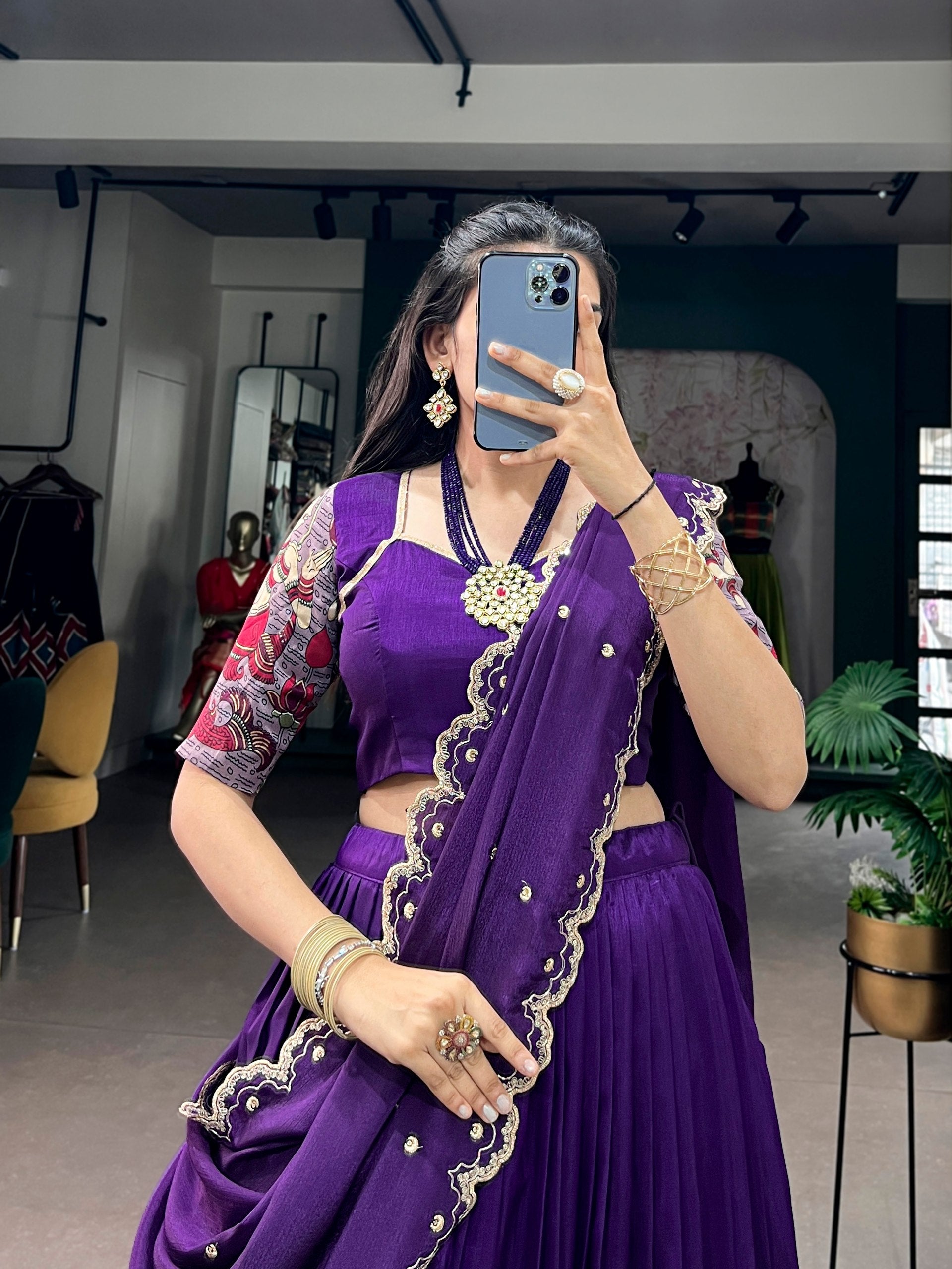 Tasar Silk Kalamkari Print Lehenga Choli