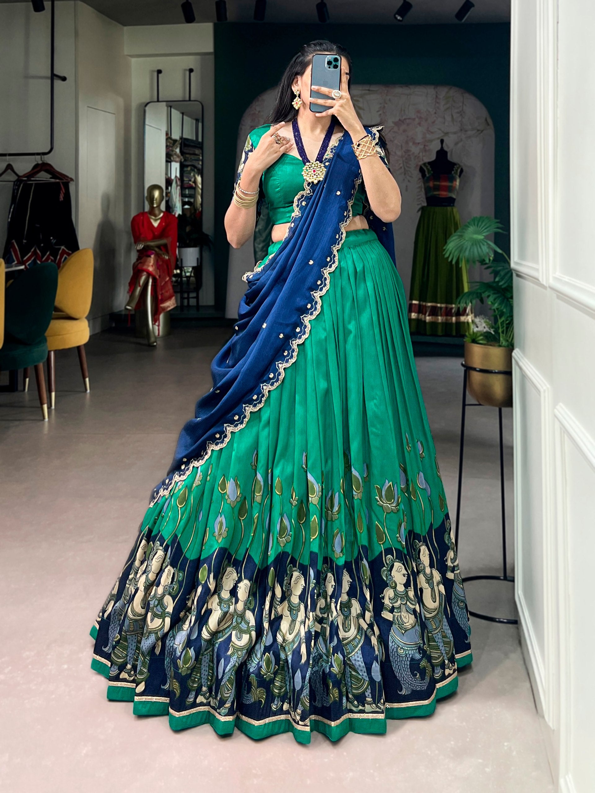 Tasar Silk Kalamkari Print Lehenga Choli