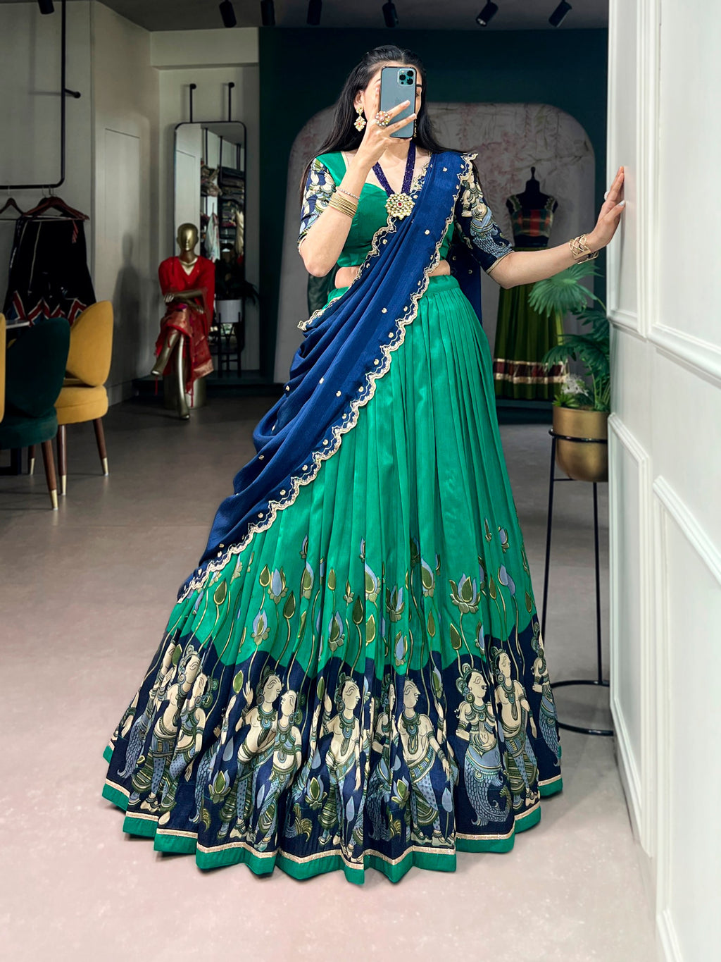 Tasar Silk Kalamkari Print Lehenga Choli