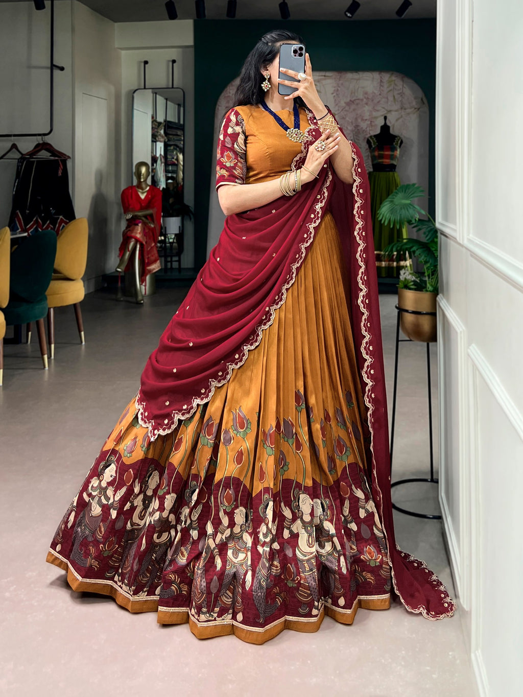 Tasar Silk Kalamkari Print Lehenga Choli