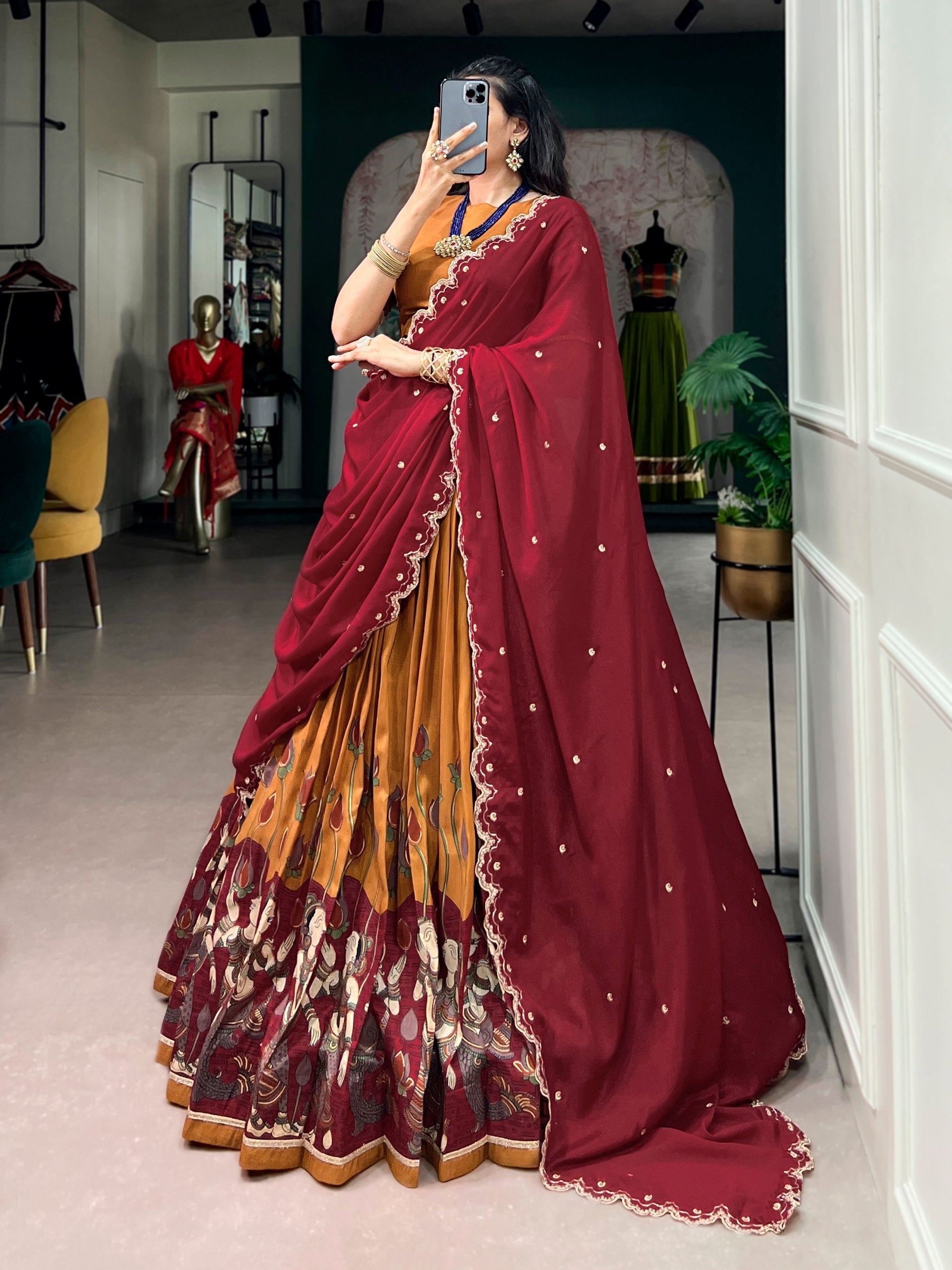 Tasar Silk Kalamkari Print Lehenga Choli