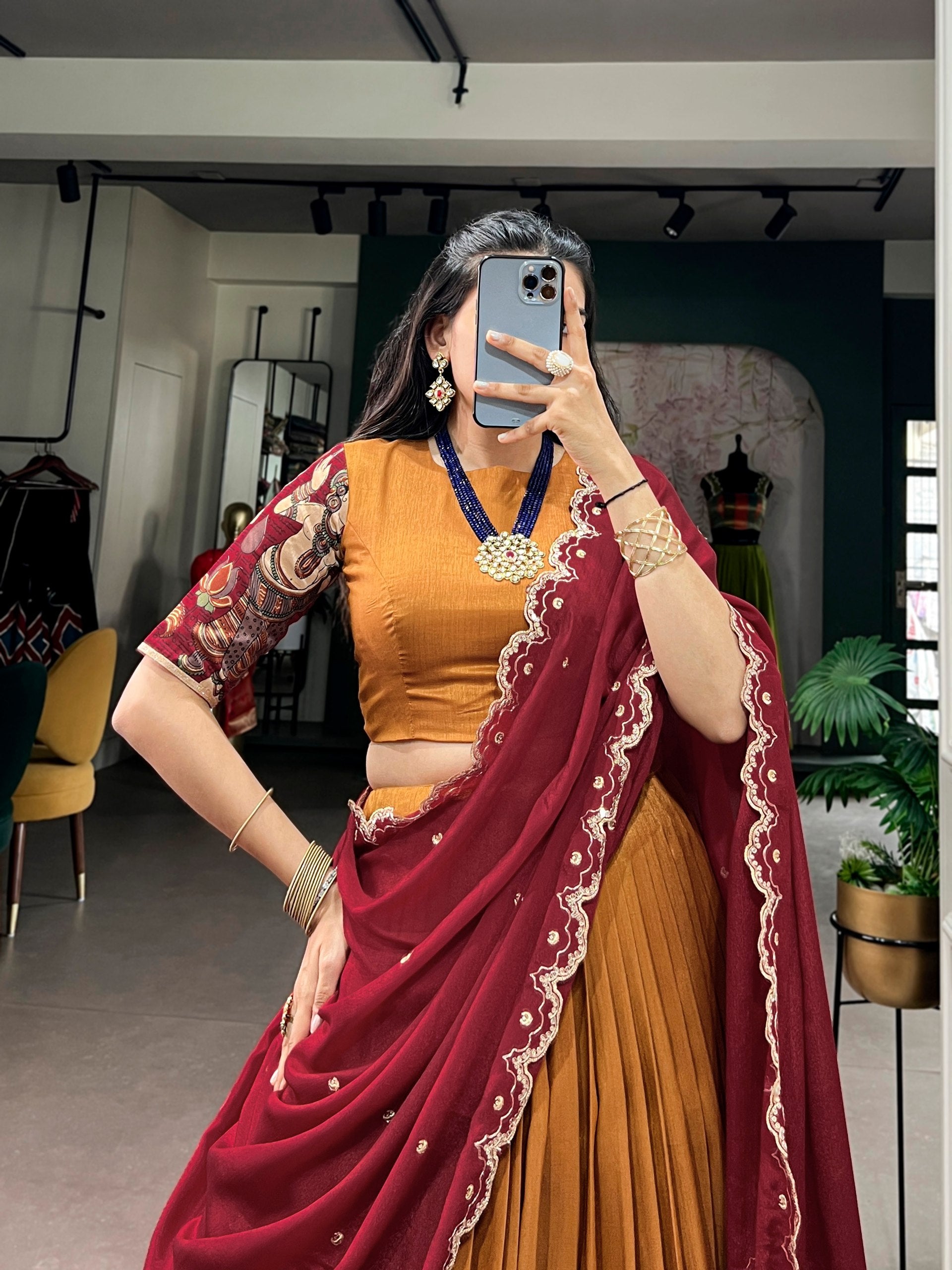 Tasar Silk Kalamkari Print Lehenga Choli