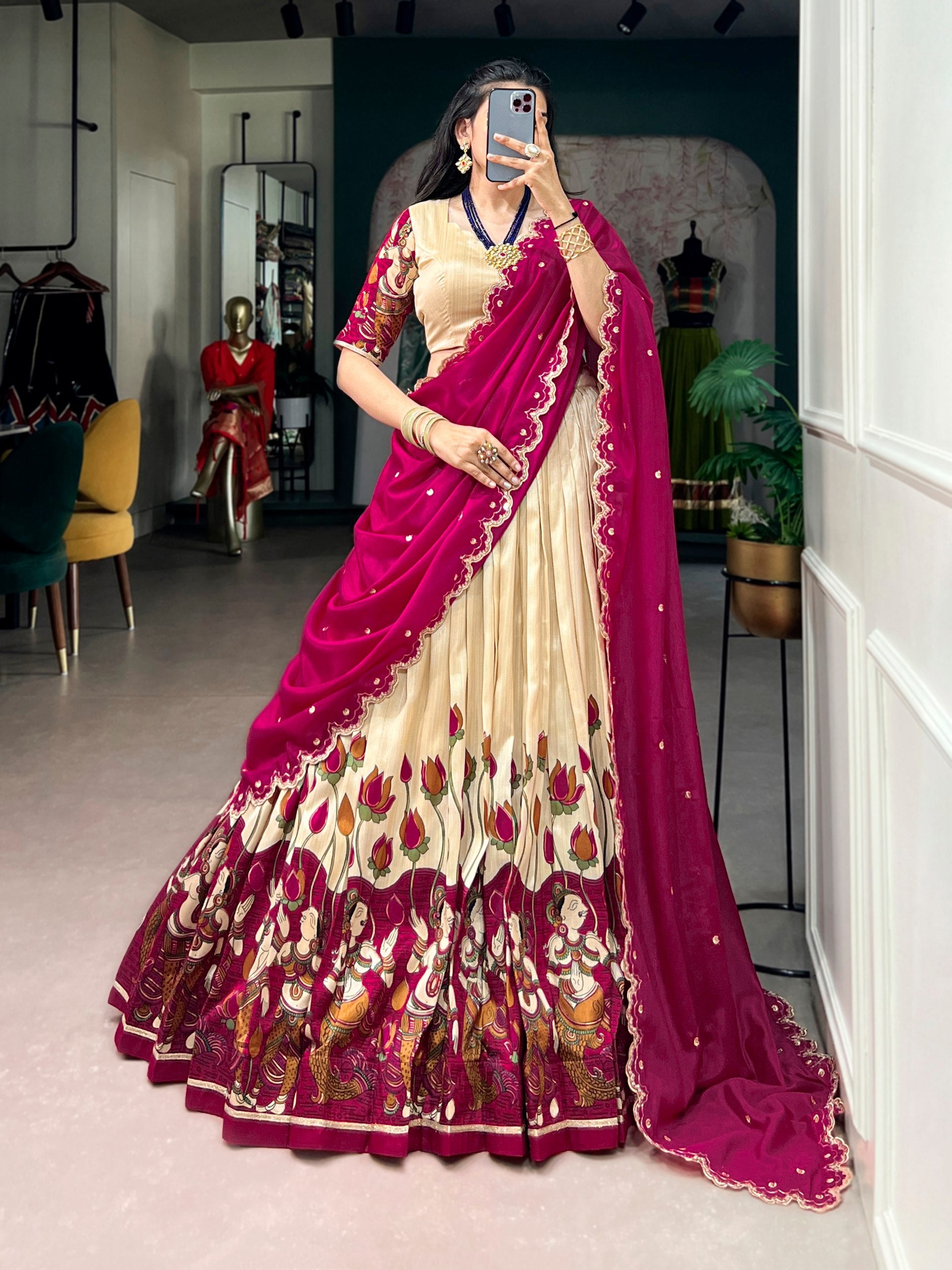 Tasar Silk Kalamkari Print Lehenga Choli