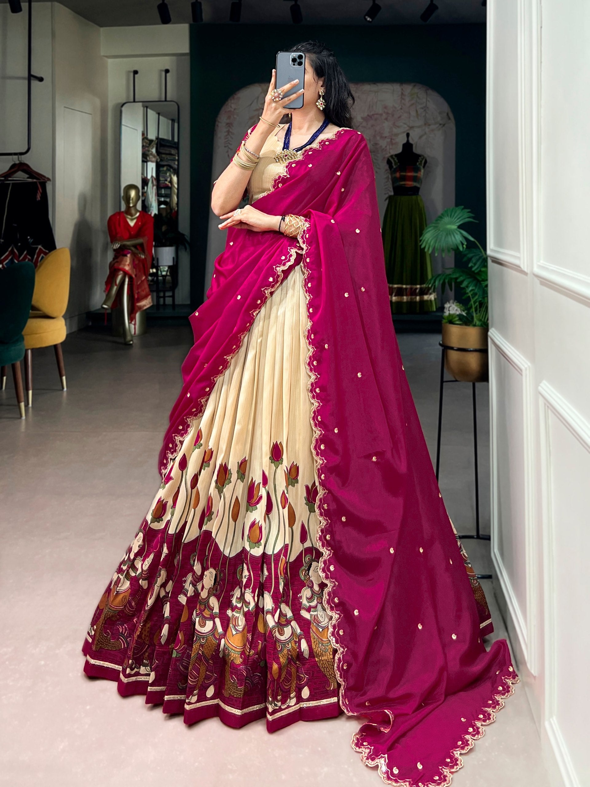 Tasar Silk Kalamkari Print Lehenga Choli