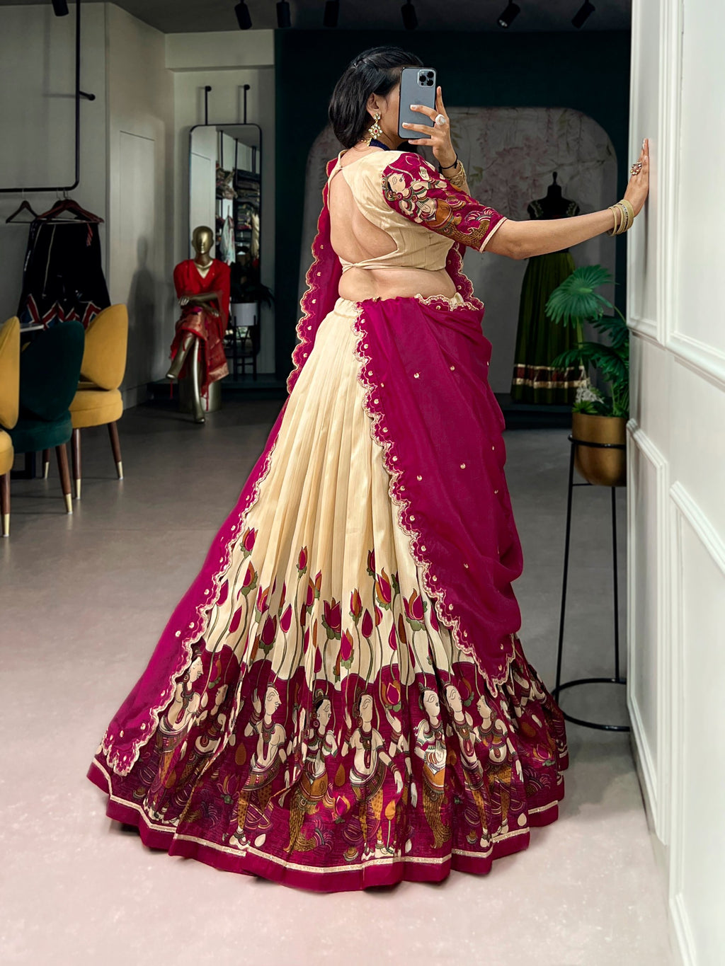 Tasar Silk Kalamkari Print Lehenga Choli