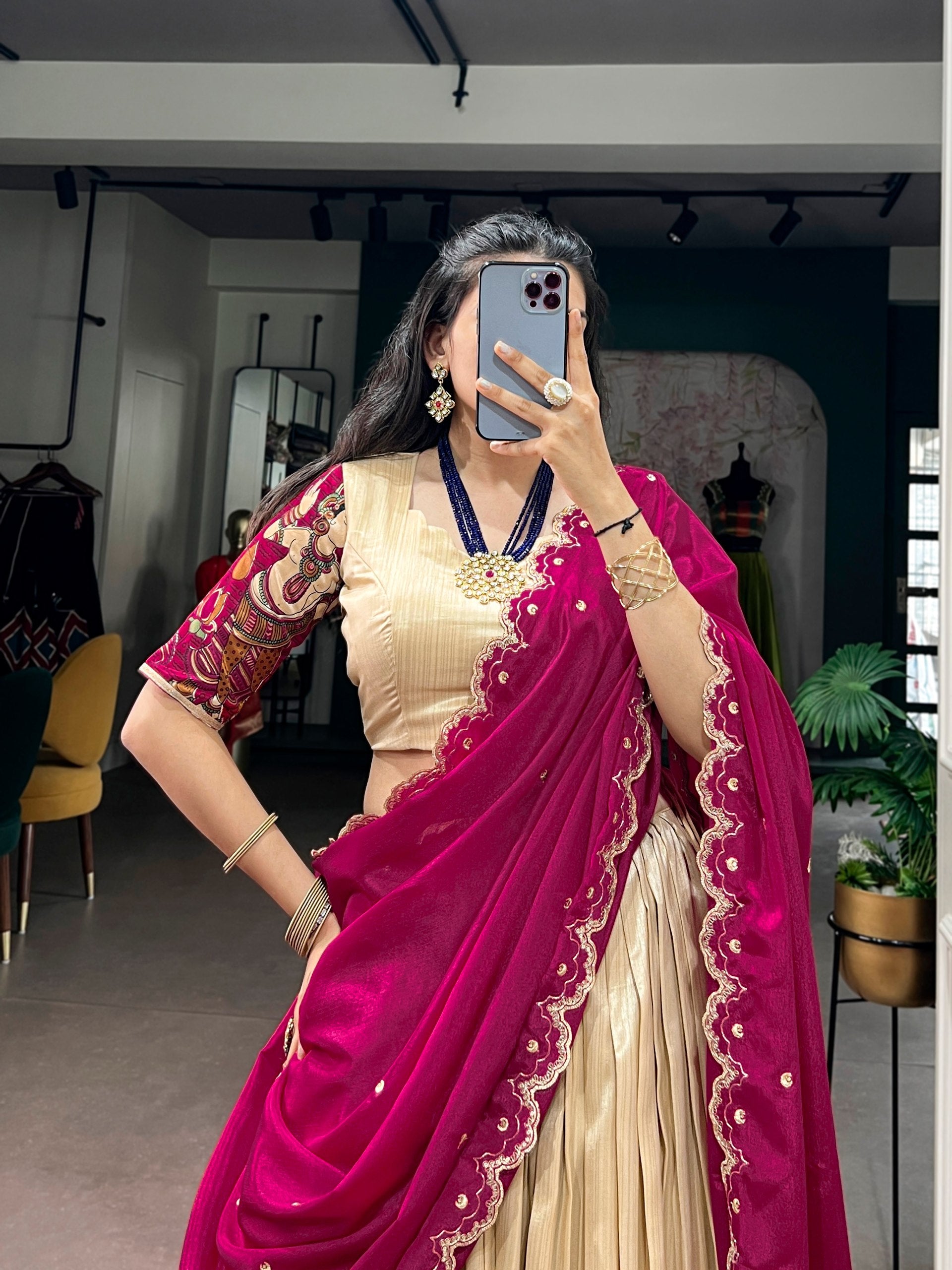 Tasar Silk Kalamkari Print Lehenga Choli