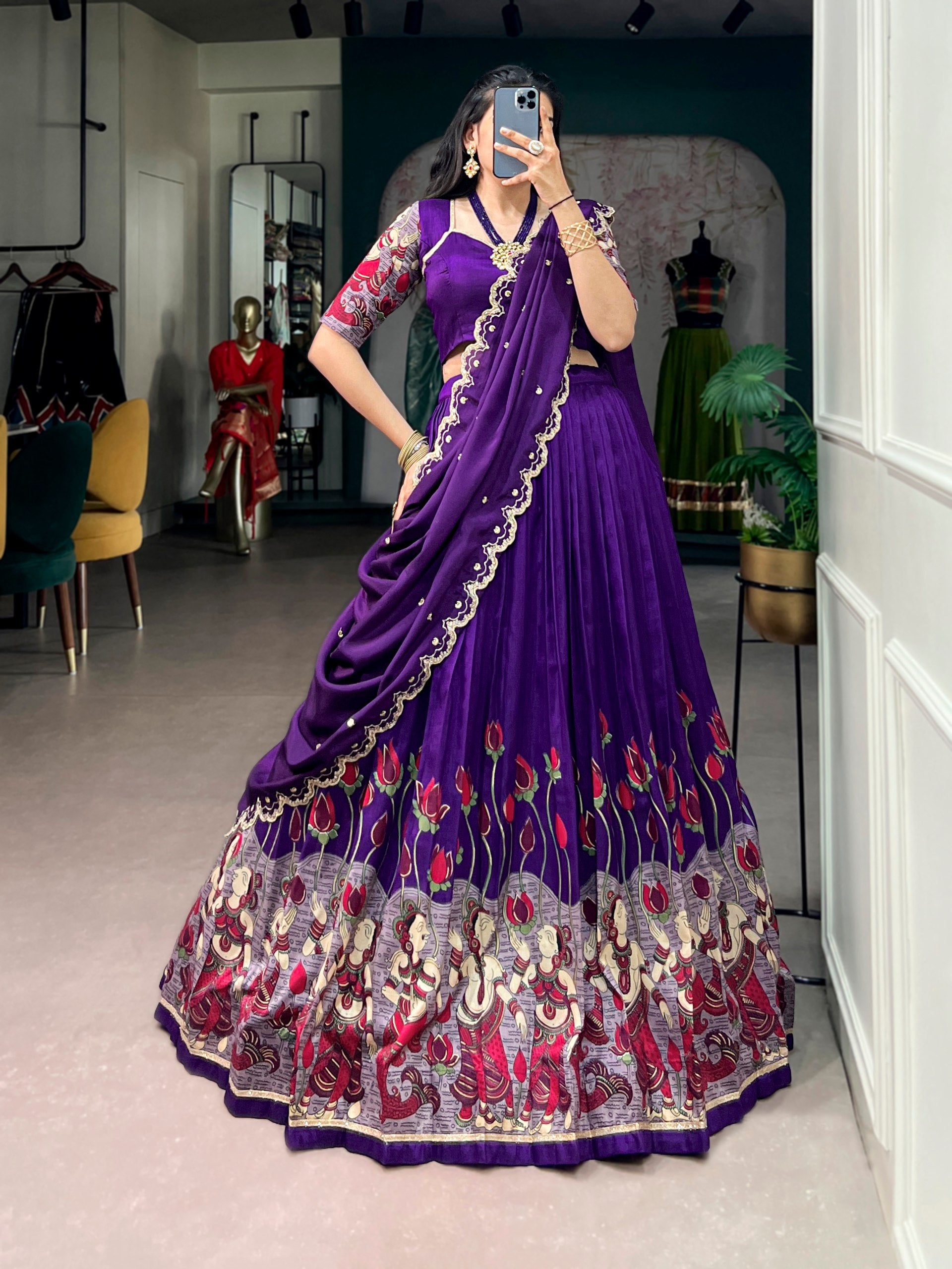 Tasar Silk Kalamkari Print Lehenga Choli