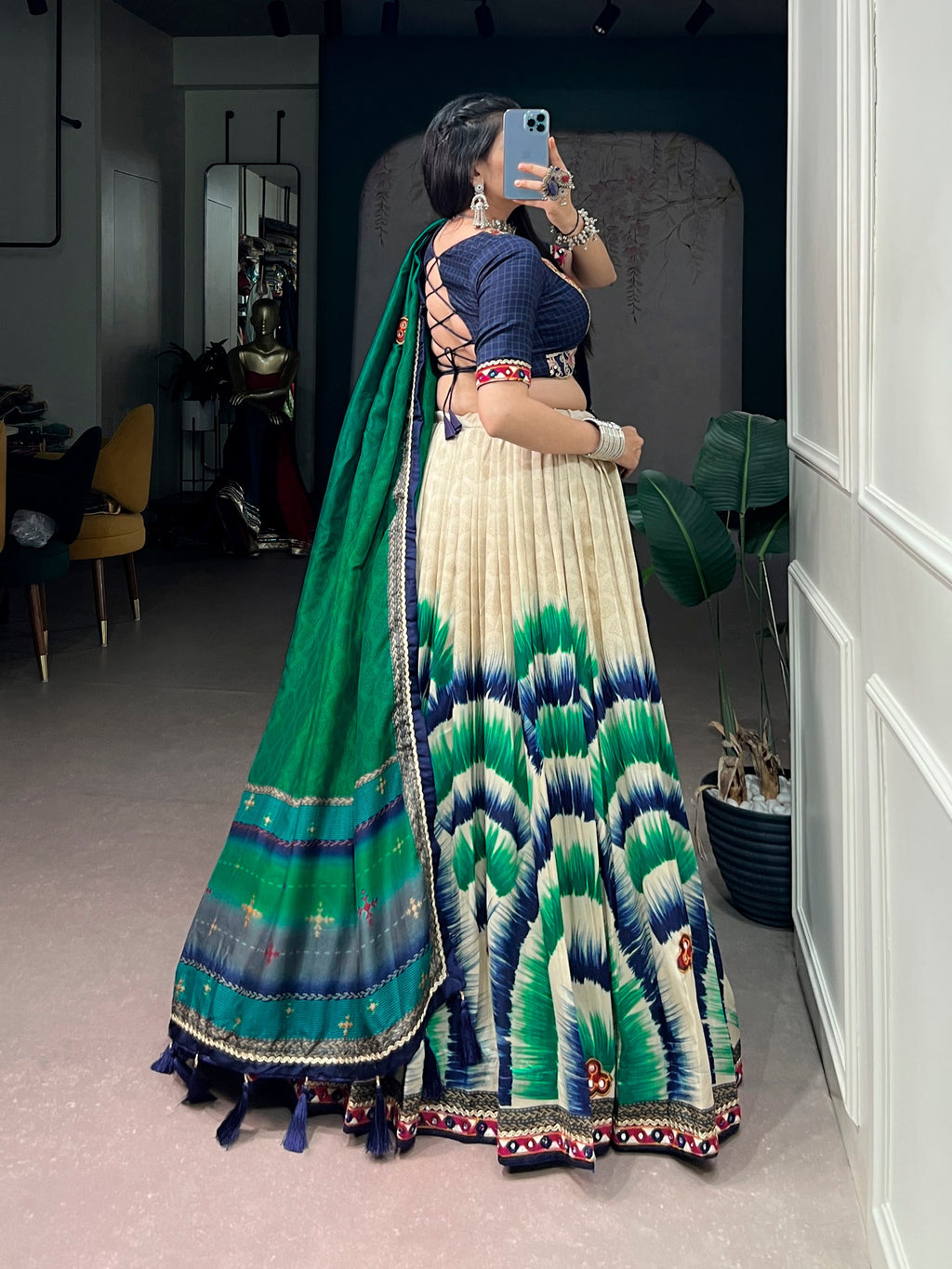 Tasar Silk Tie & Dye Gamthi Work Navratri Lehenga Choli