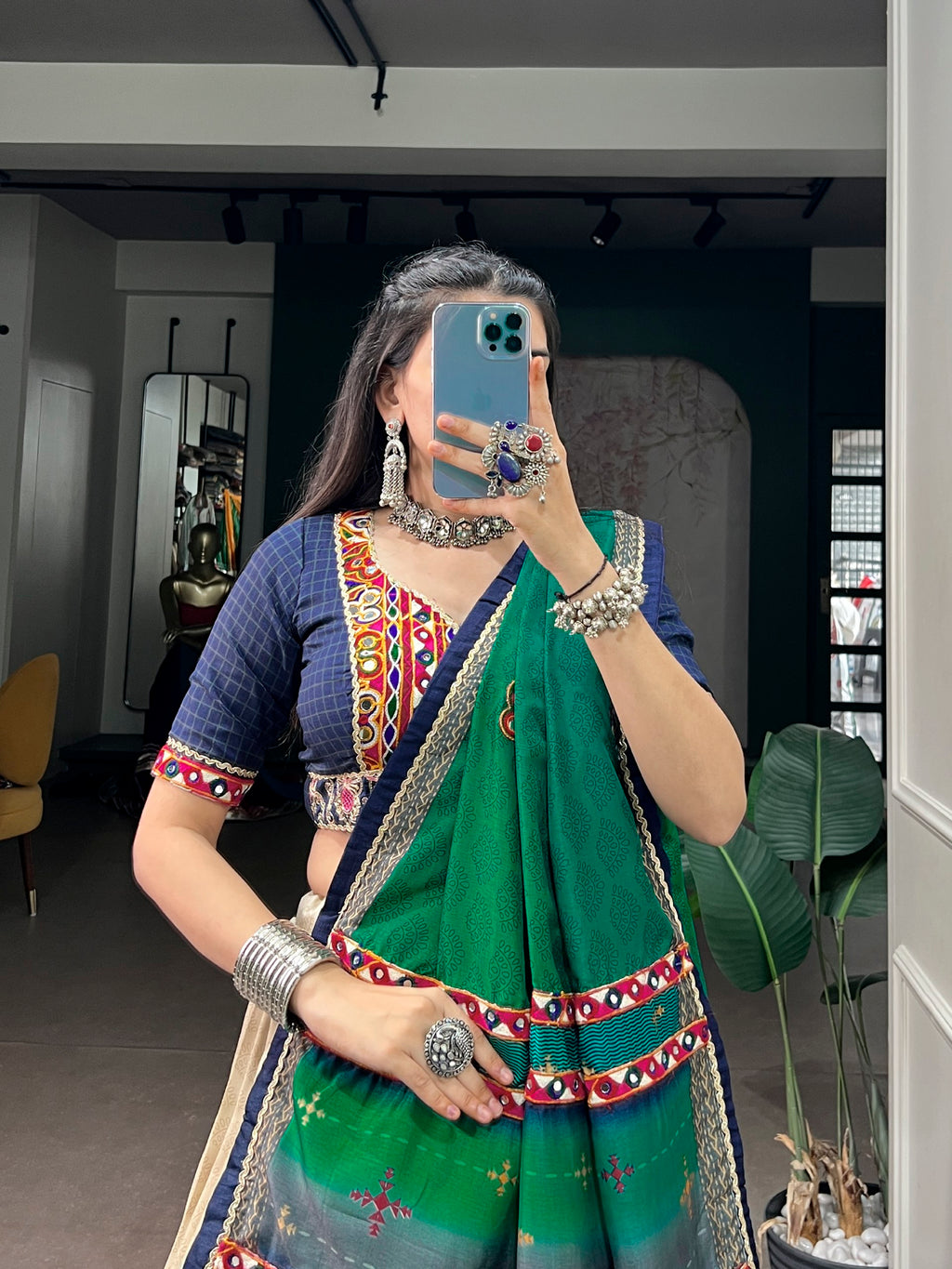 Tasar Silk Tie & Dye Gamthi Work Navratri Lehenga Choli