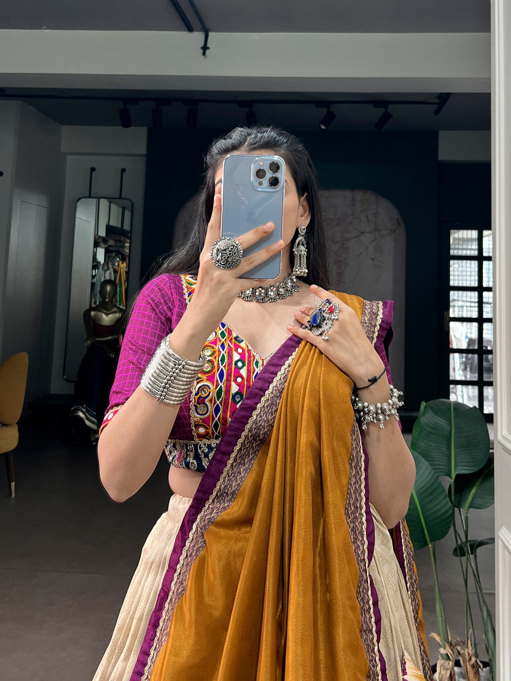 Tasar Silk Tie & Dye Gamthi Work Navratri Lehenga Choli