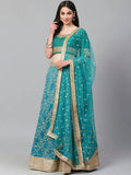 Turquoise Semi-Stitched Myntra Wedding Wear Lehenga & Unstitched Blouse with Dupatta