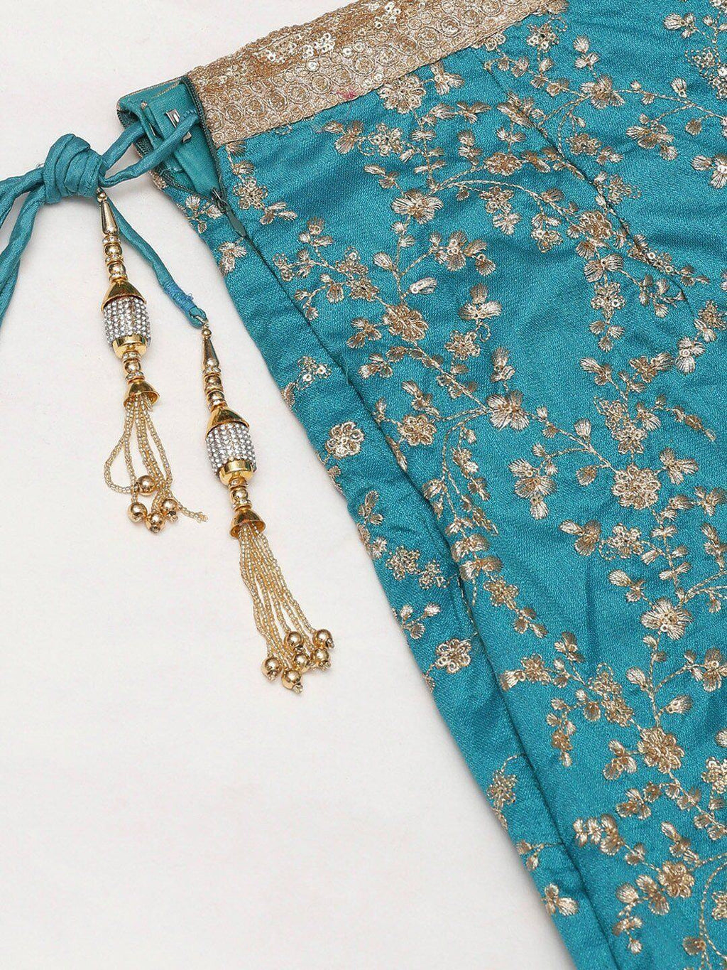Turquoise Semi-Stitched Myntra Wedding Wear Lehenga & Unstitched Blouse with Dupatta