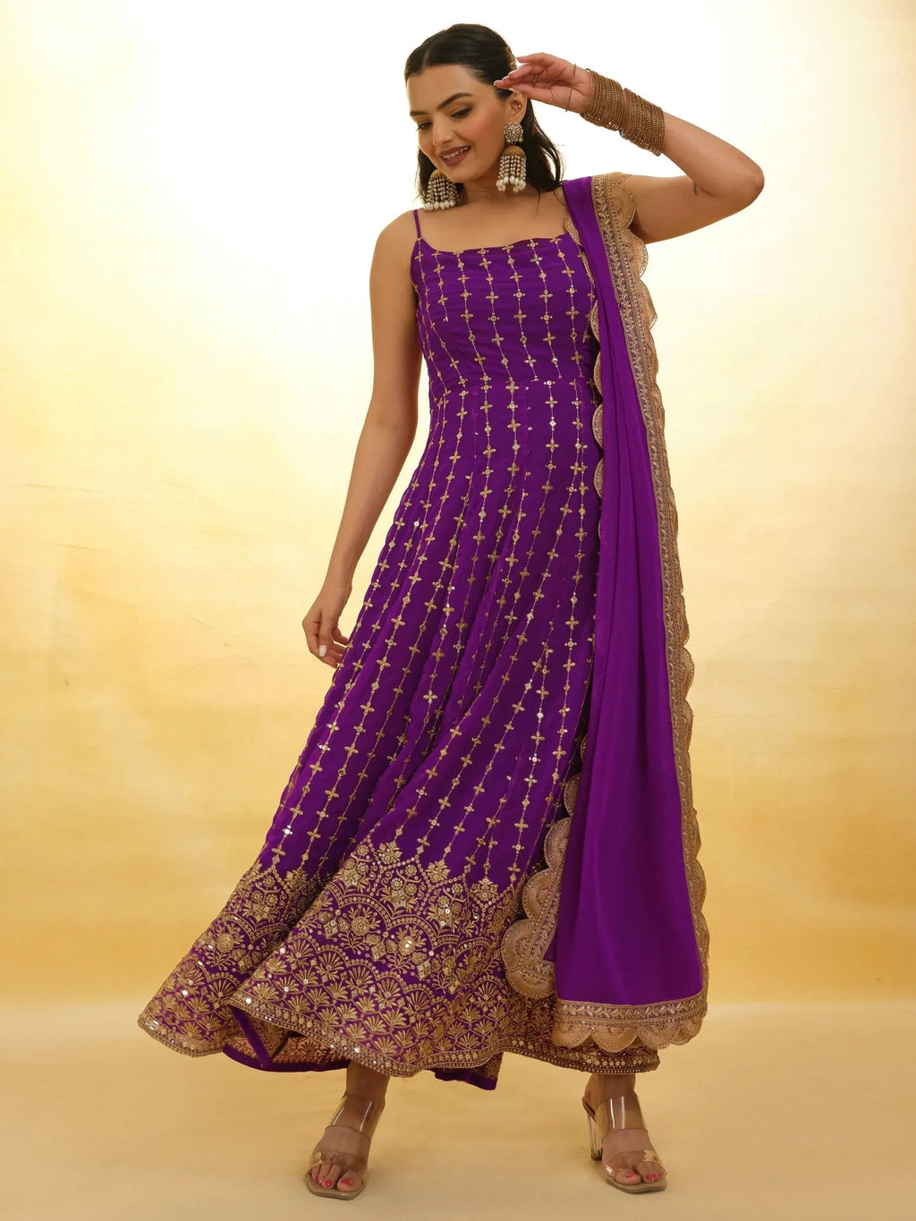 Stunning Purple Embroidered Georgette Designer Anarkali Suit