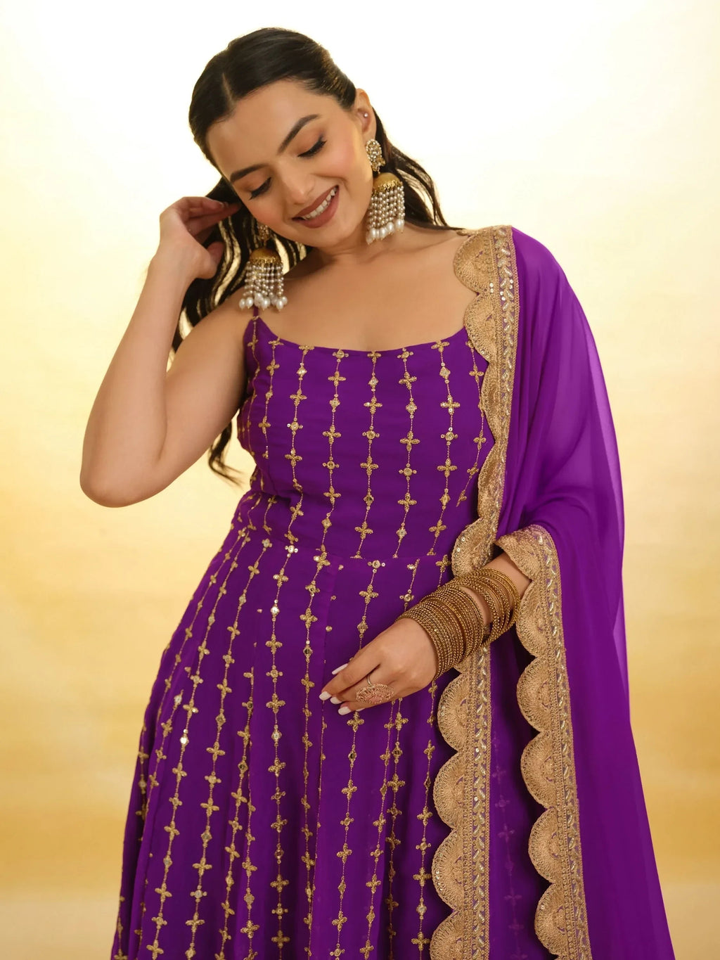 Stunning Purple Embroidered Georgette Designer Anarkali Suit