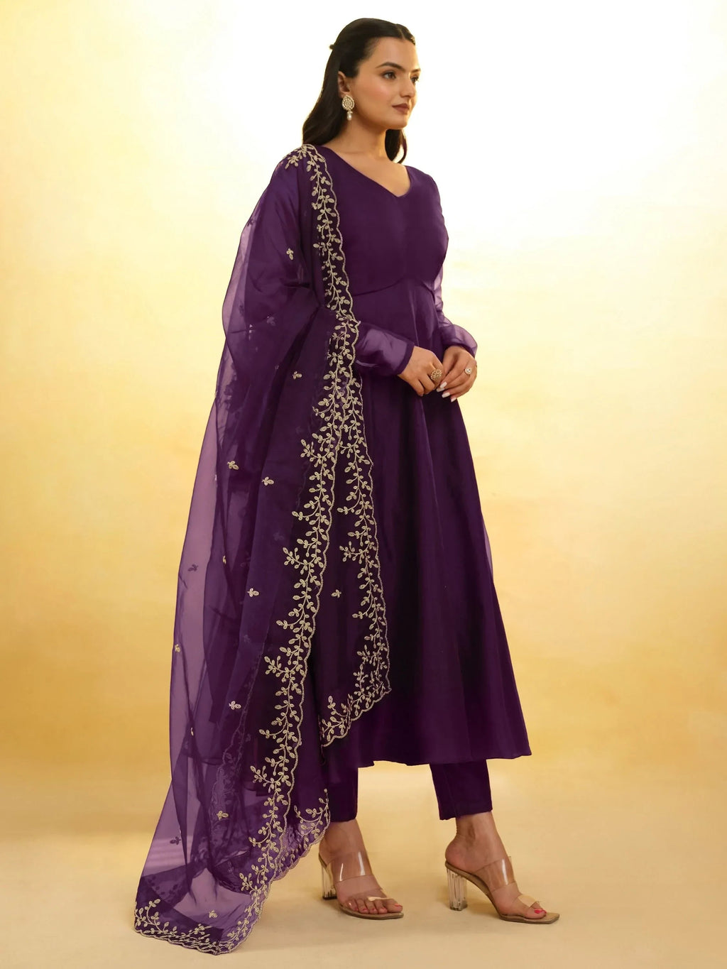 Attractive Purple Organza Festival Wear Salwar Suit With Dupatta
