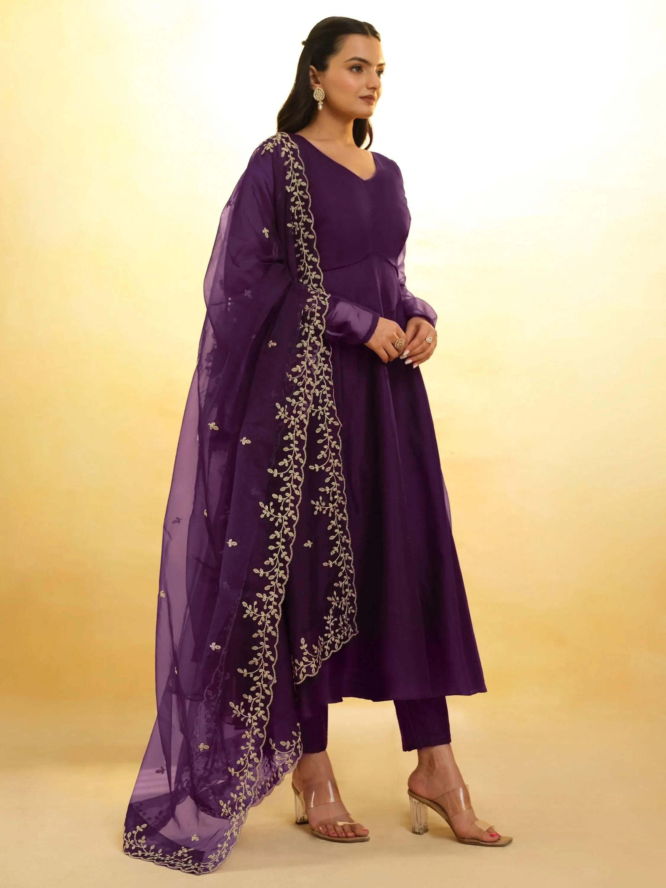 Attractive Purple Organza Festival Wear Salwar Suit With Dupatta