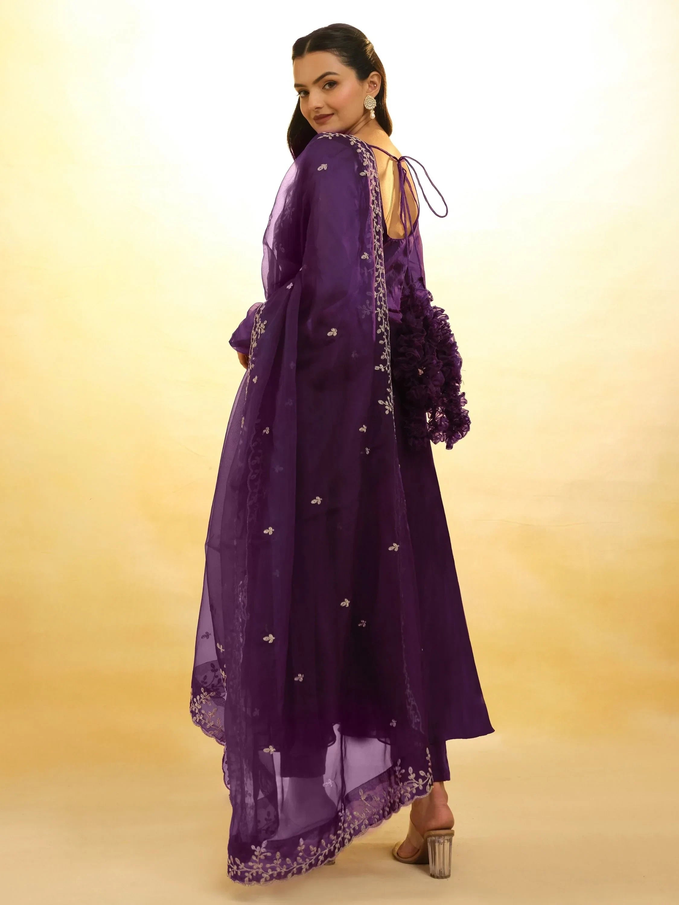 Attractive Purple Organza Festival Wear Salwar Suit With Dupatta