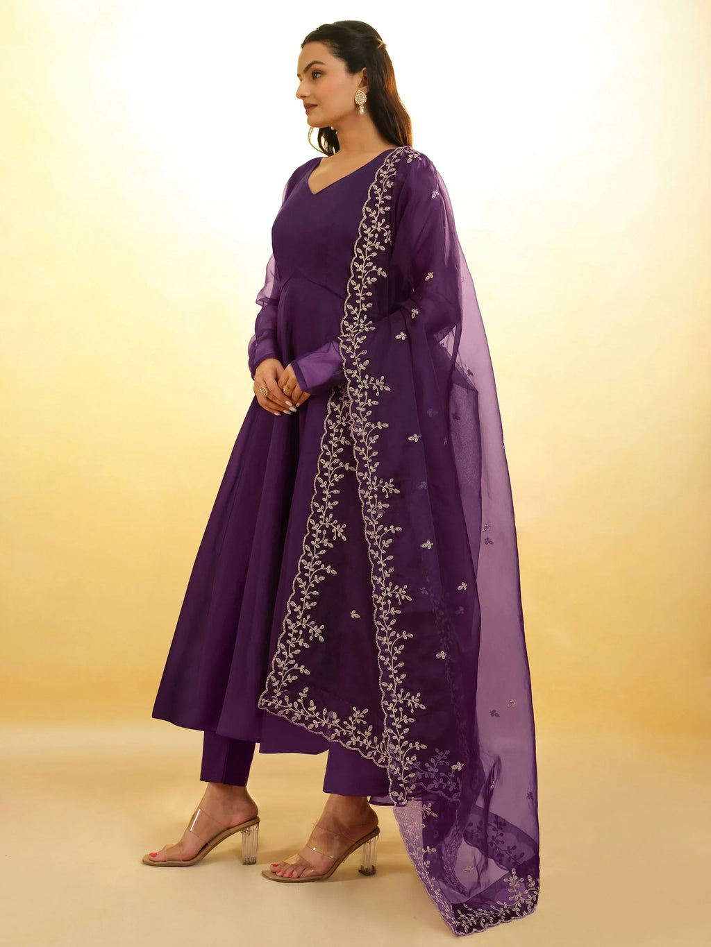 Attractive Purple Organza Festival Wear Salwar Suit With Dupatta