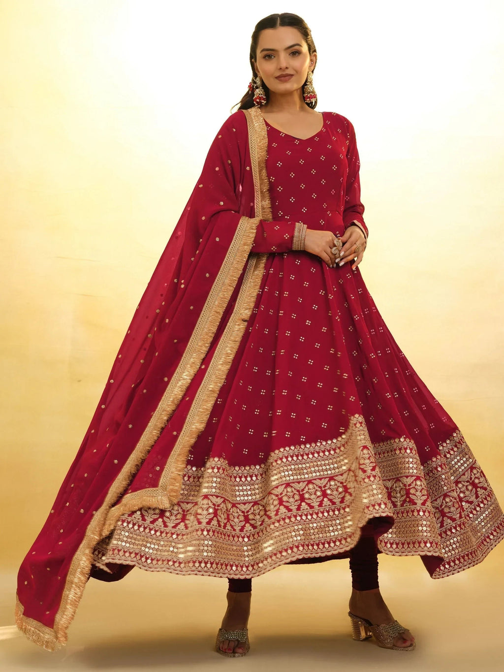 Fascinating Red Embroidered Georgette Wedding Wear Salwar Suit