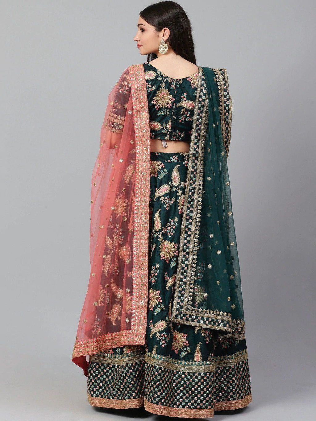 Green Semi-Stitched Myntra Lehenga & Unstitched Blouse with 2 Dupattas