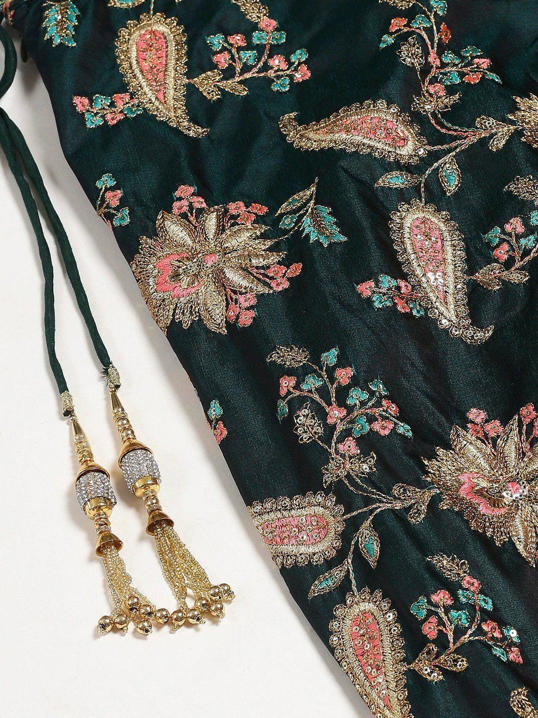 Green Semi-Stitched Myntra Lehenga & Unstitched Blouse with 2 Dupattas