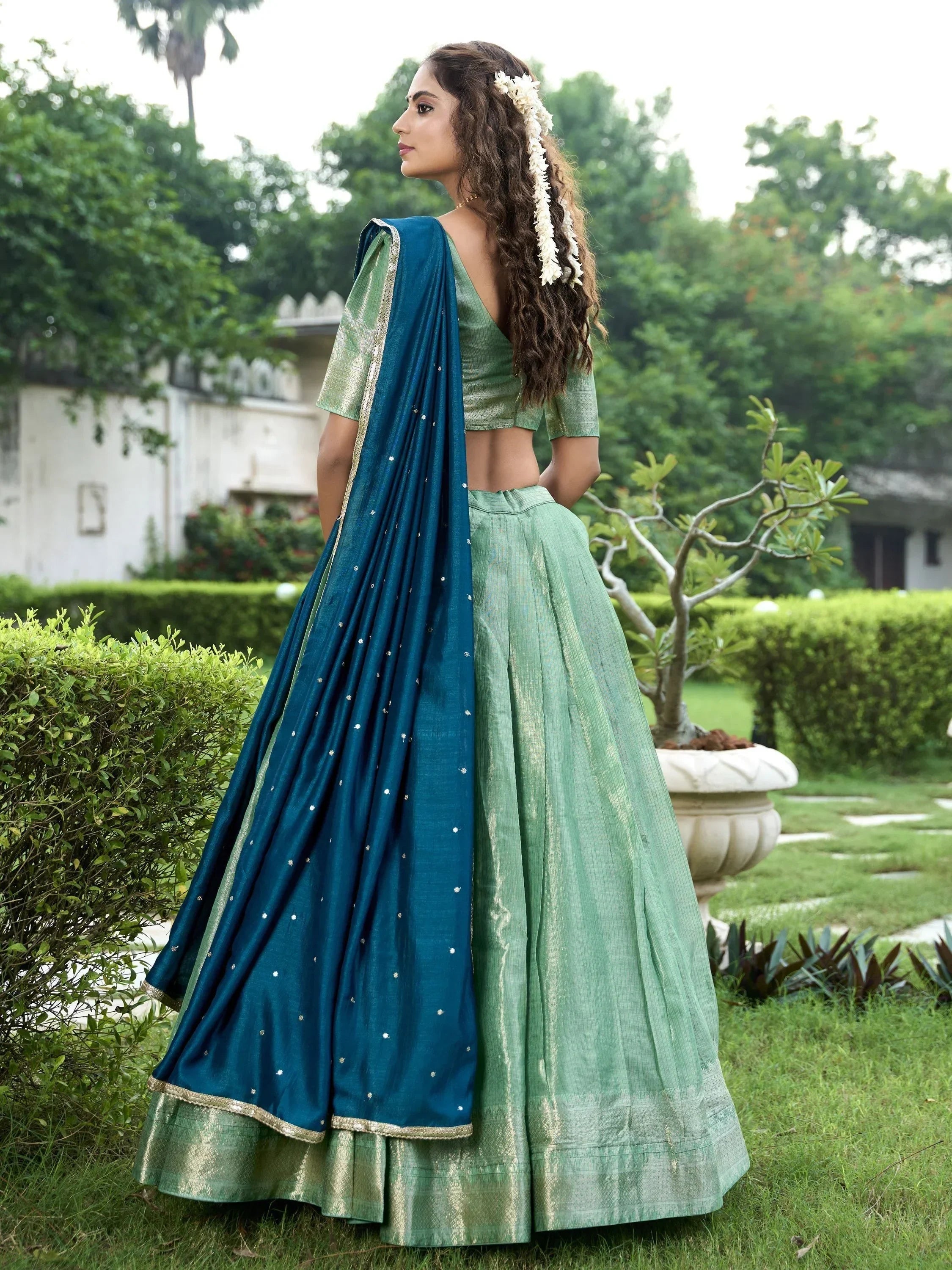 Sea Green Unique Sea Zari Weaving Silk Function Lehenga Choli With Dupatta