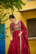 Vichitra Silk Embroidered Gown with Dupatta