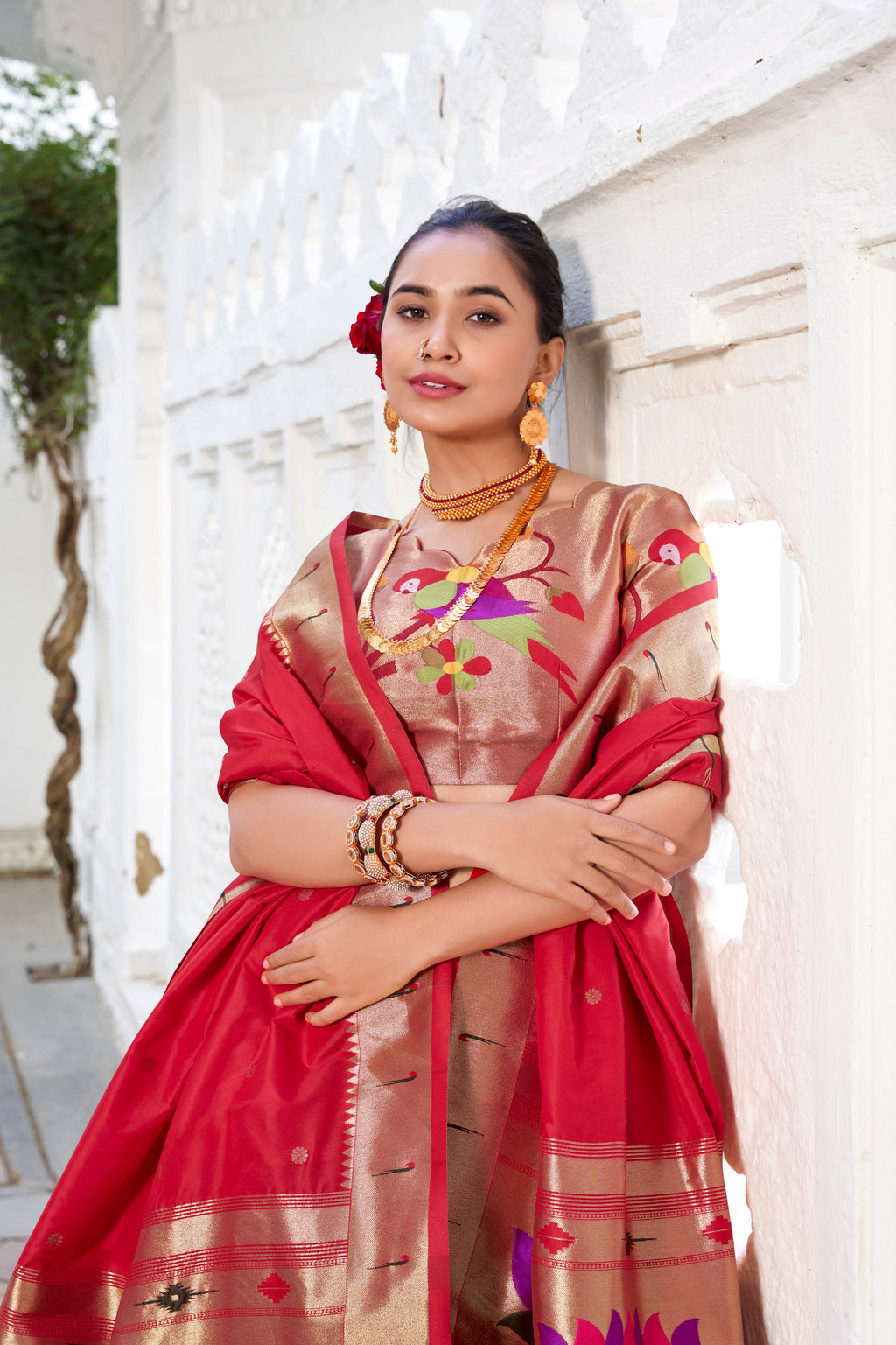 Vichitra Silk Paithani Lehenga Choli in Green