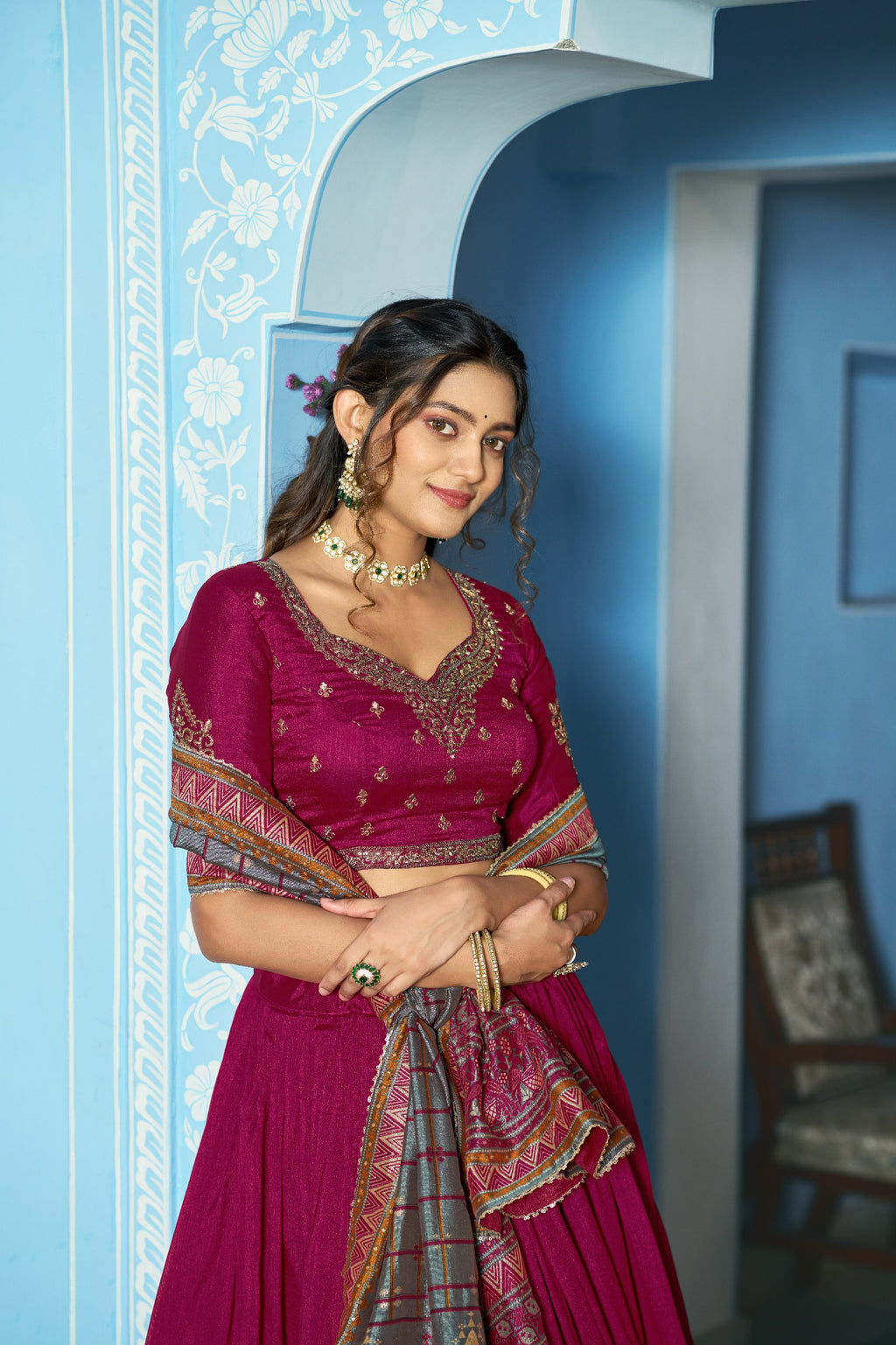 Vichitra Silk Sequins Embroidered Lehenga Choli
