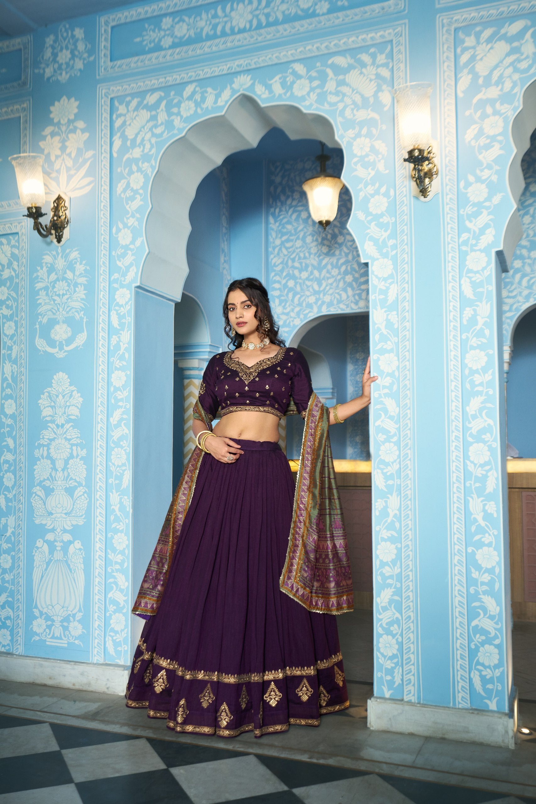 Vichitra Silk Sequins Embroidered Lehenga Choli