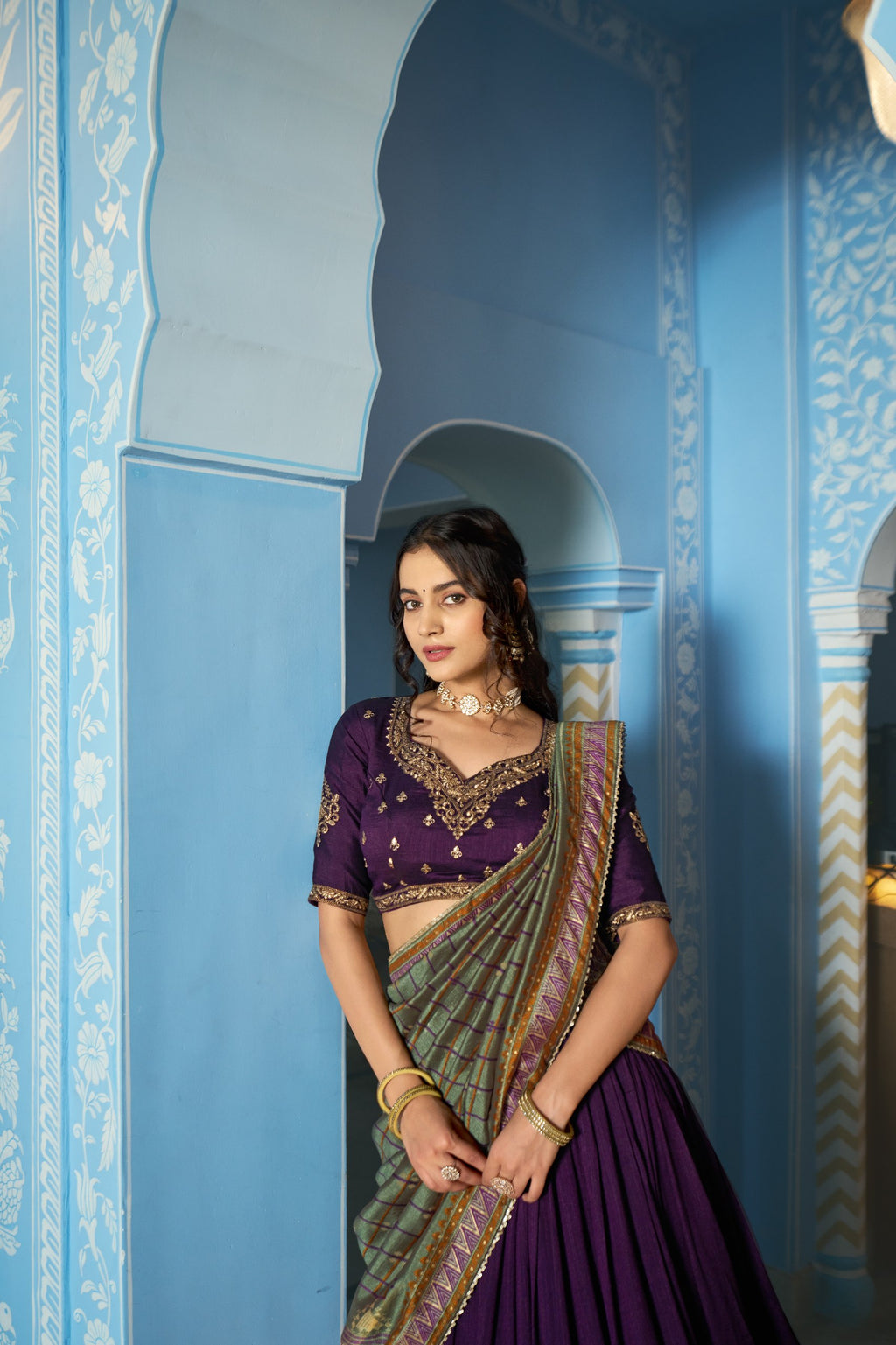 Vichitra Silk Sequins Embroidered Lehenga Choli